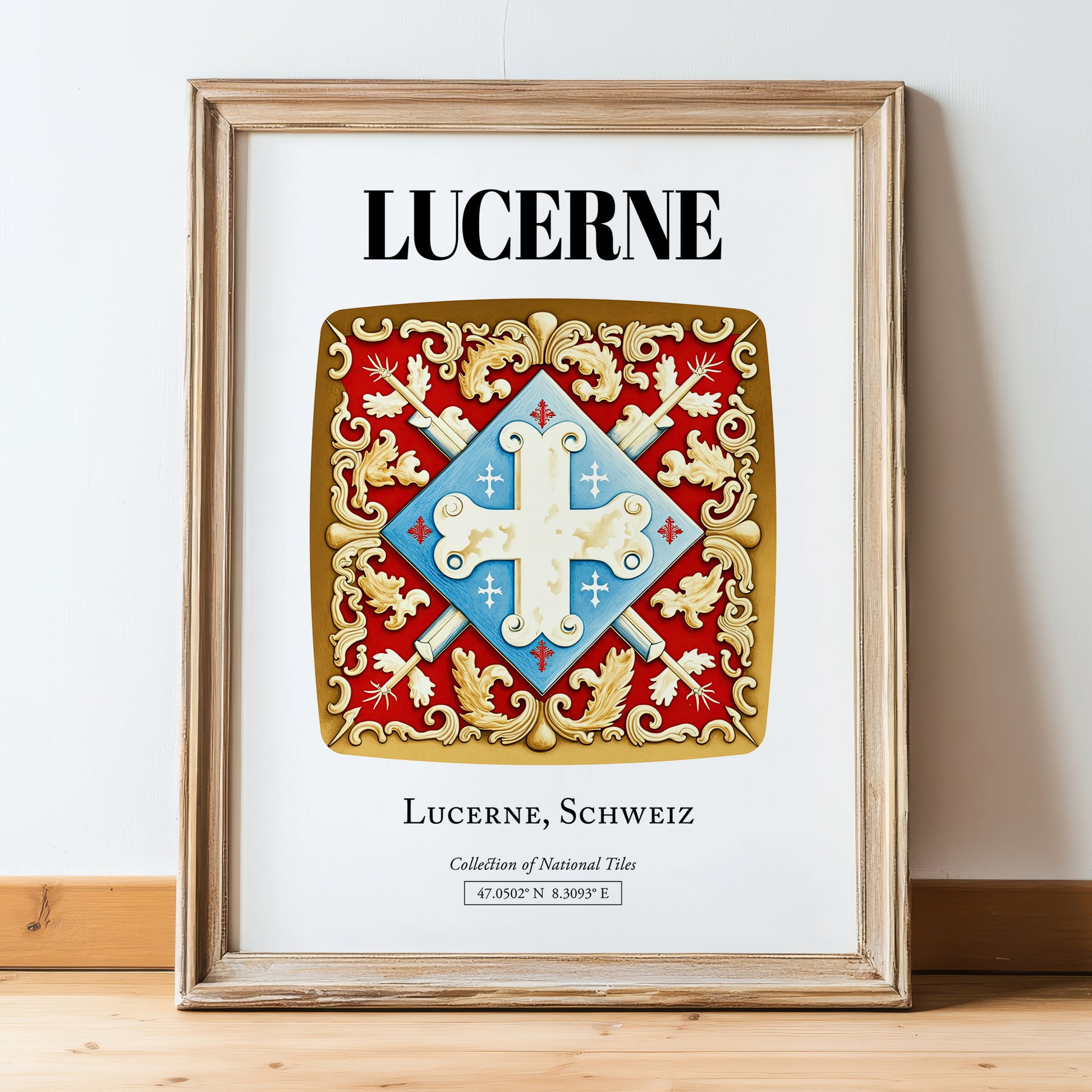 Lucerne, Switzerland – Historic Cities Art Print, in wooden frame leaning on the floor