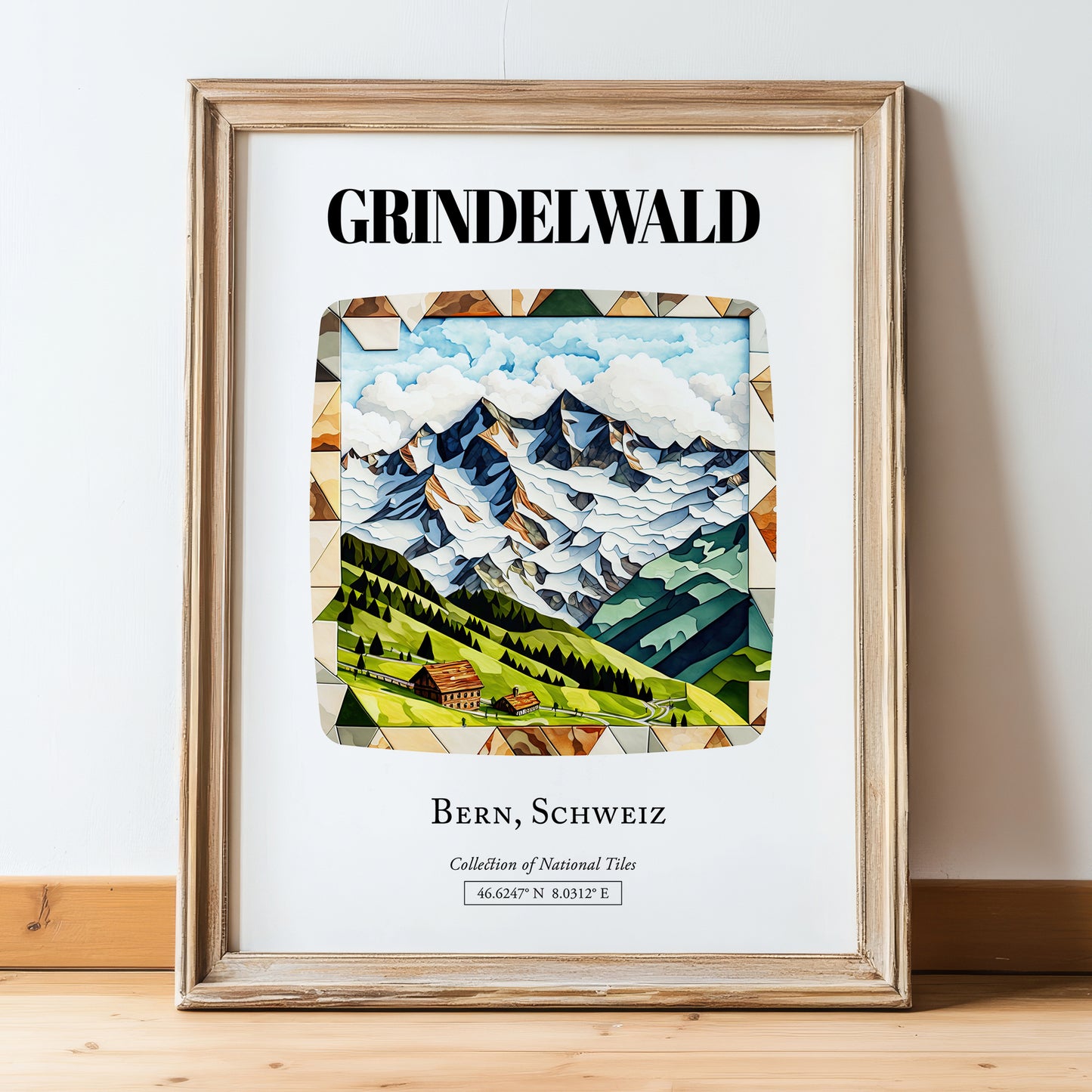 Grindelwald, Switzerland – Travel Wall Art, in wooden frame leaning on the floor