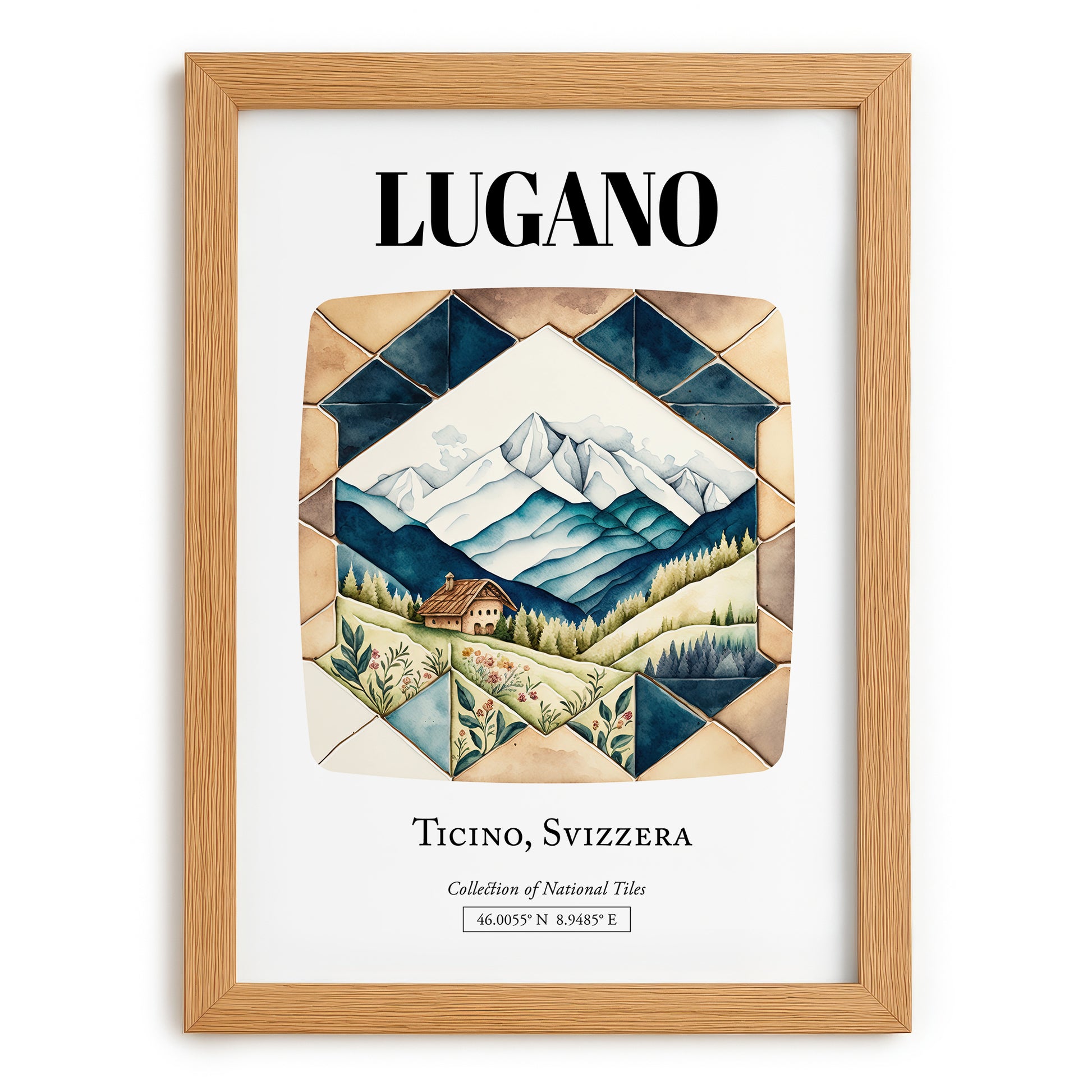Lugano, Switzerland – Travel Wall Art, set in oak frame