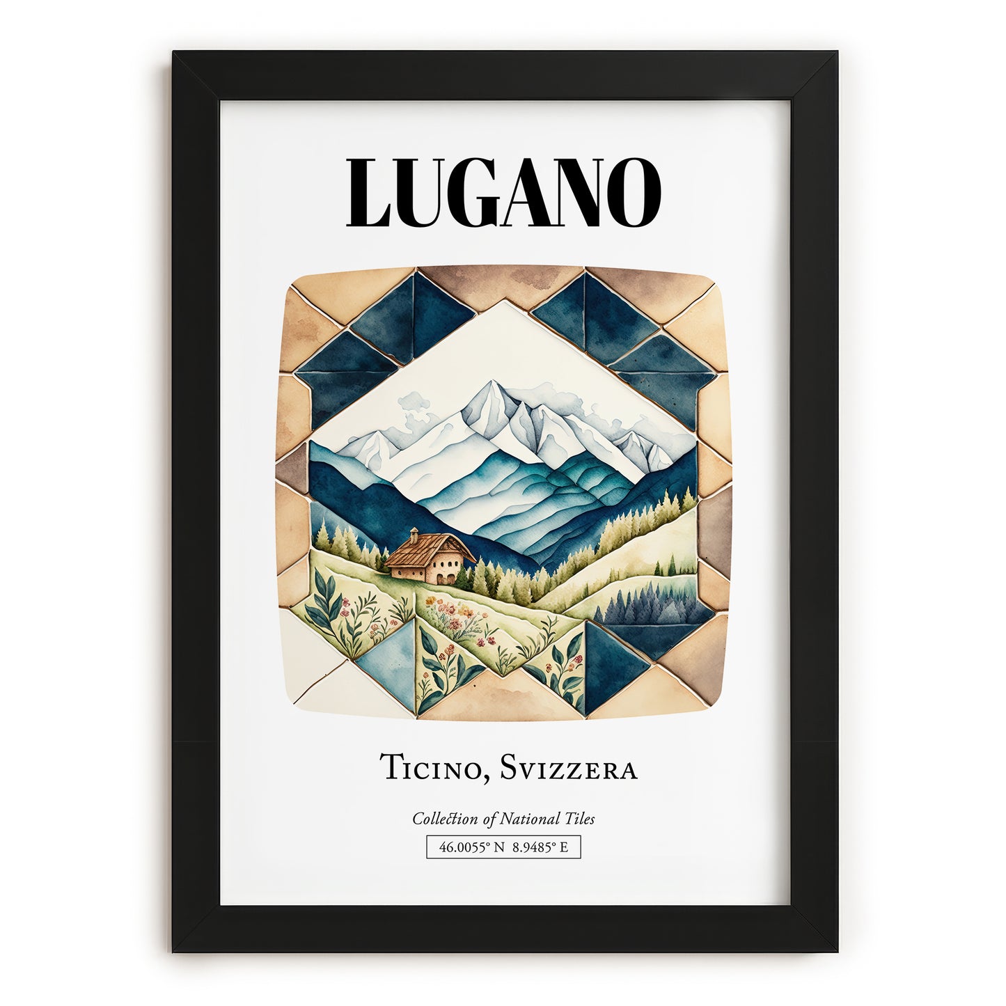Lugano, Switzerland – Travel Wall Art, in sleek black frame