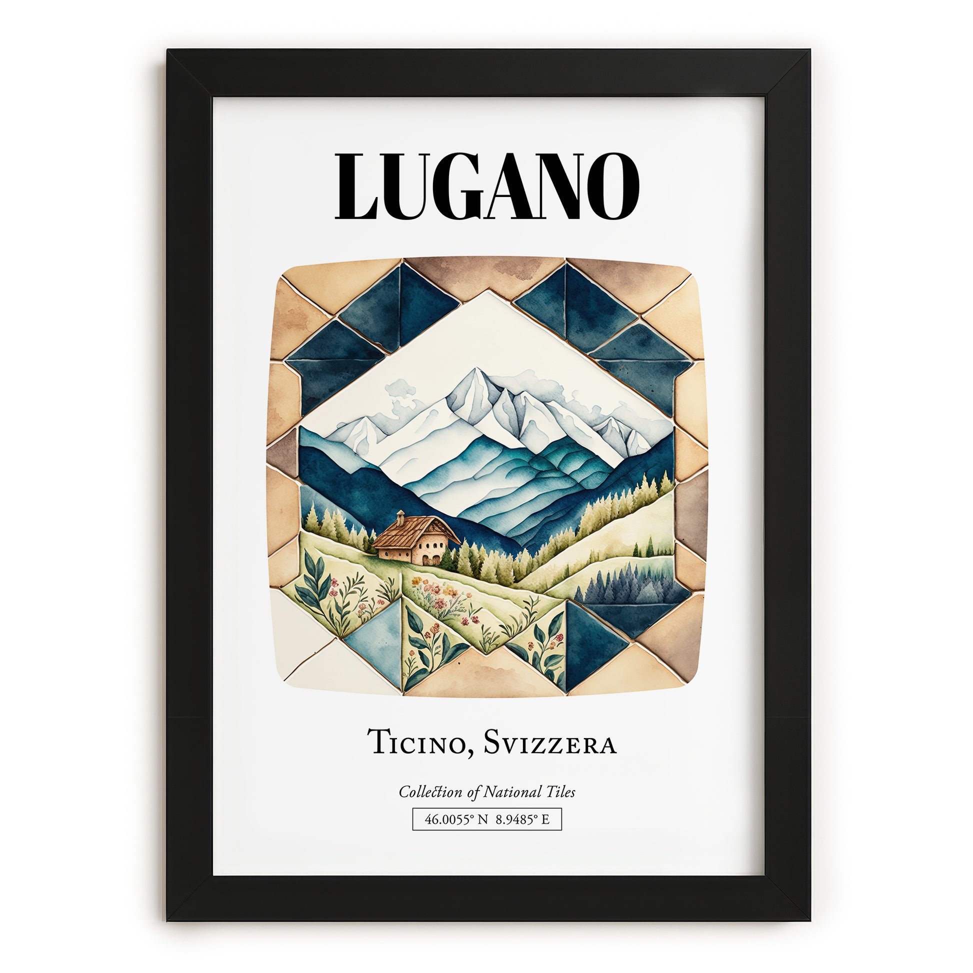 Lugano, Switzerland – Travel Wall Art, in sleek black frame