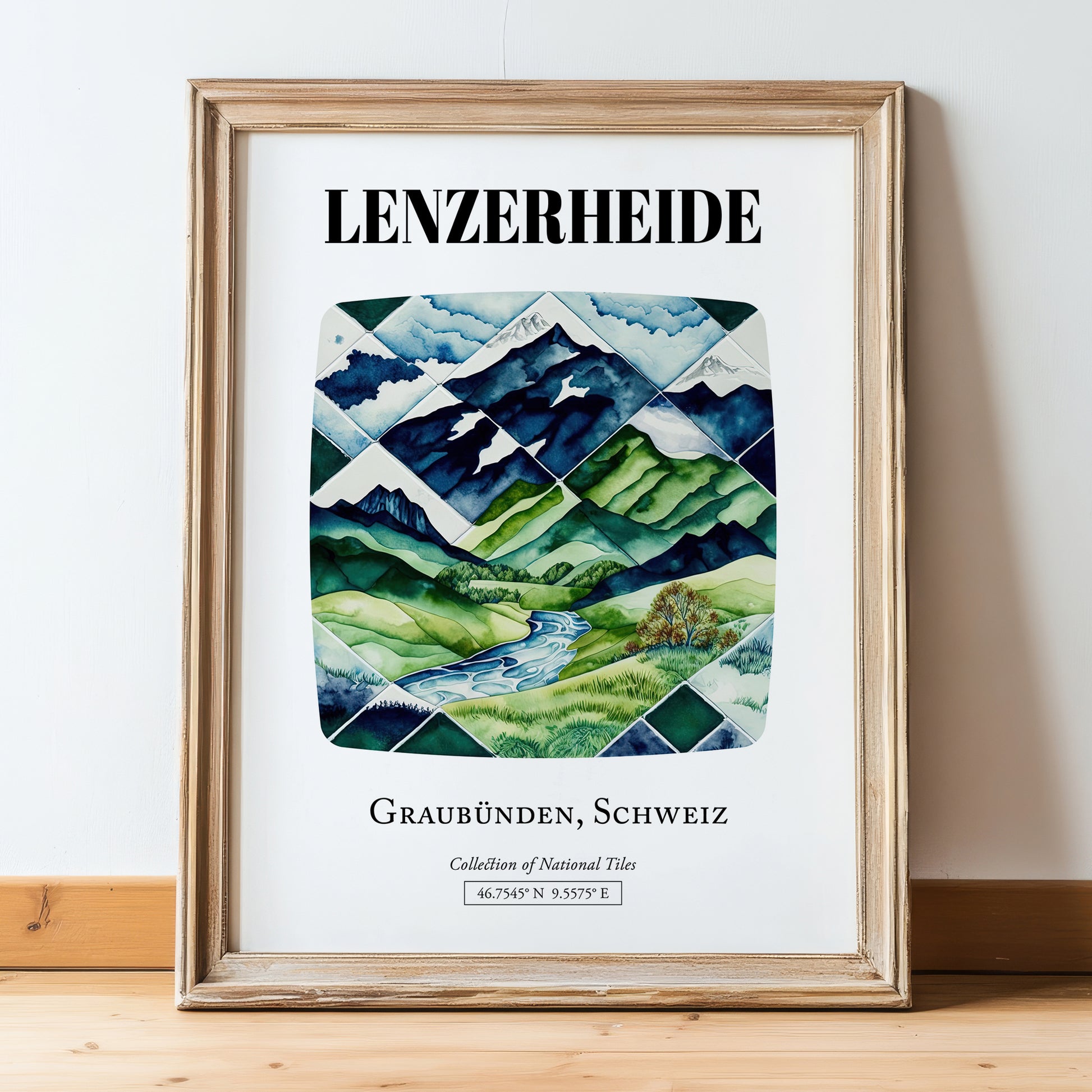 Lenzerheide, Switzerland – Travel Print, in wooden frame leaning on the floor