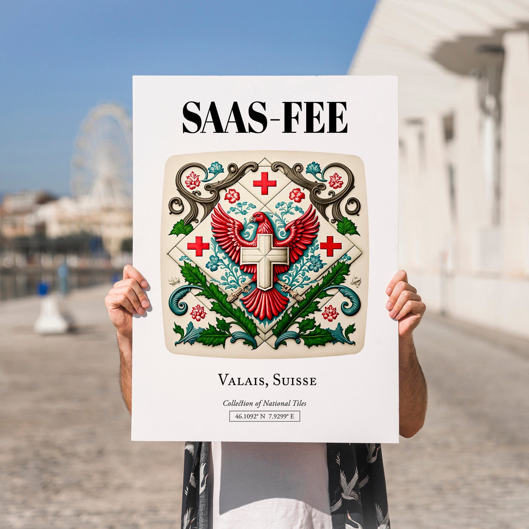 Saas-fee, Switzerland – Travel Print, no-text version framed in wood