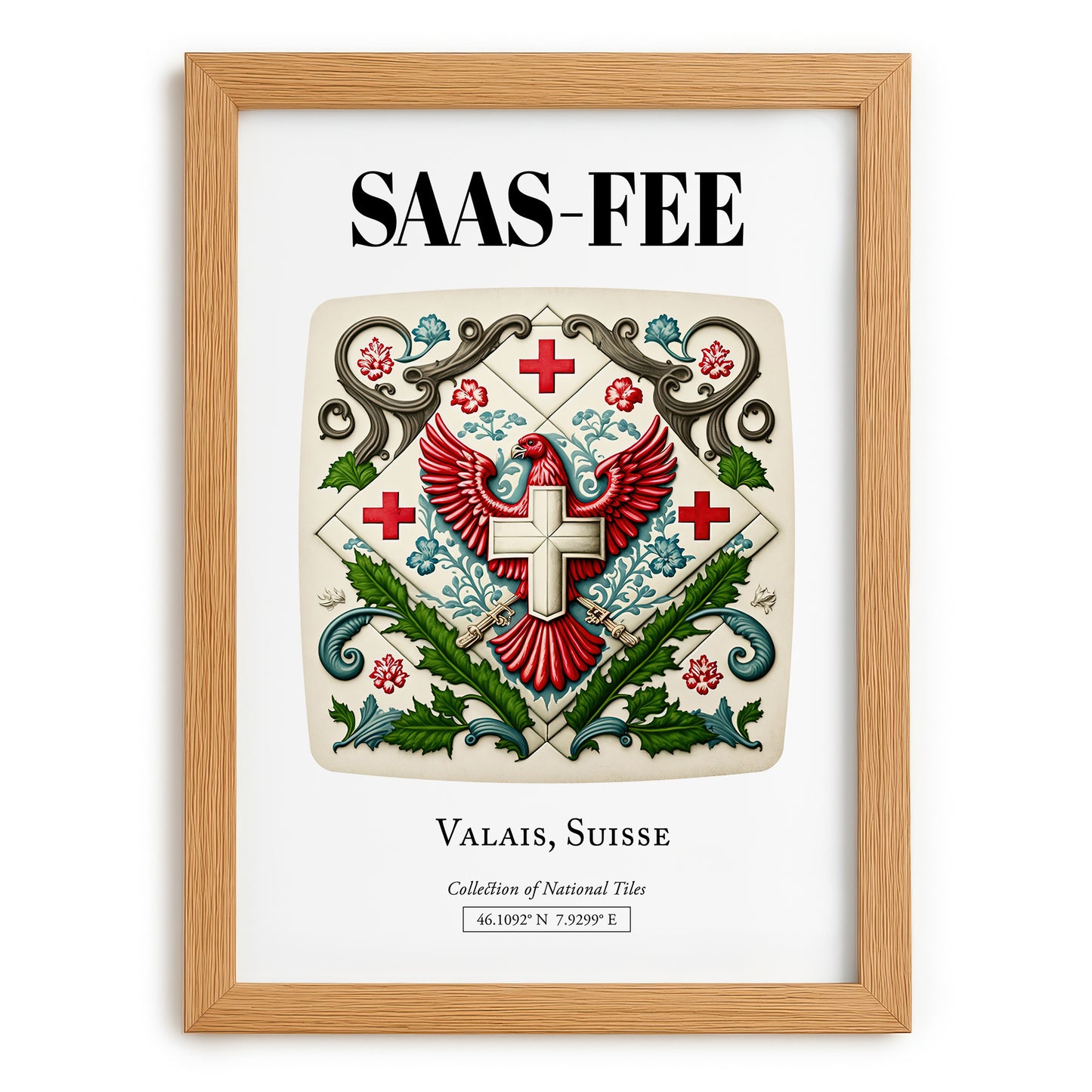 Saas-fee, Switzerland – Travel Print, set in oak frame