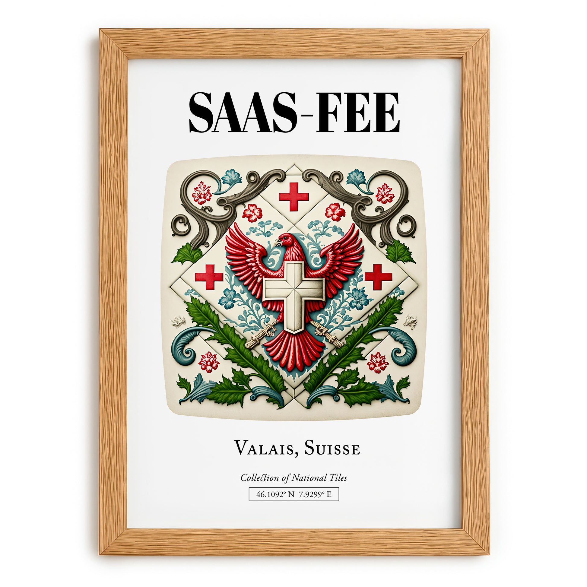 Saas-fee, Switzerland – Travel Print, set in oak frame