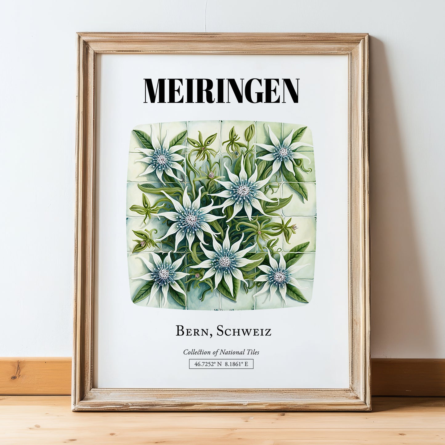 Meiringen, Switzerland – Architectural Travel Art, in wooden frame leaning on the floor