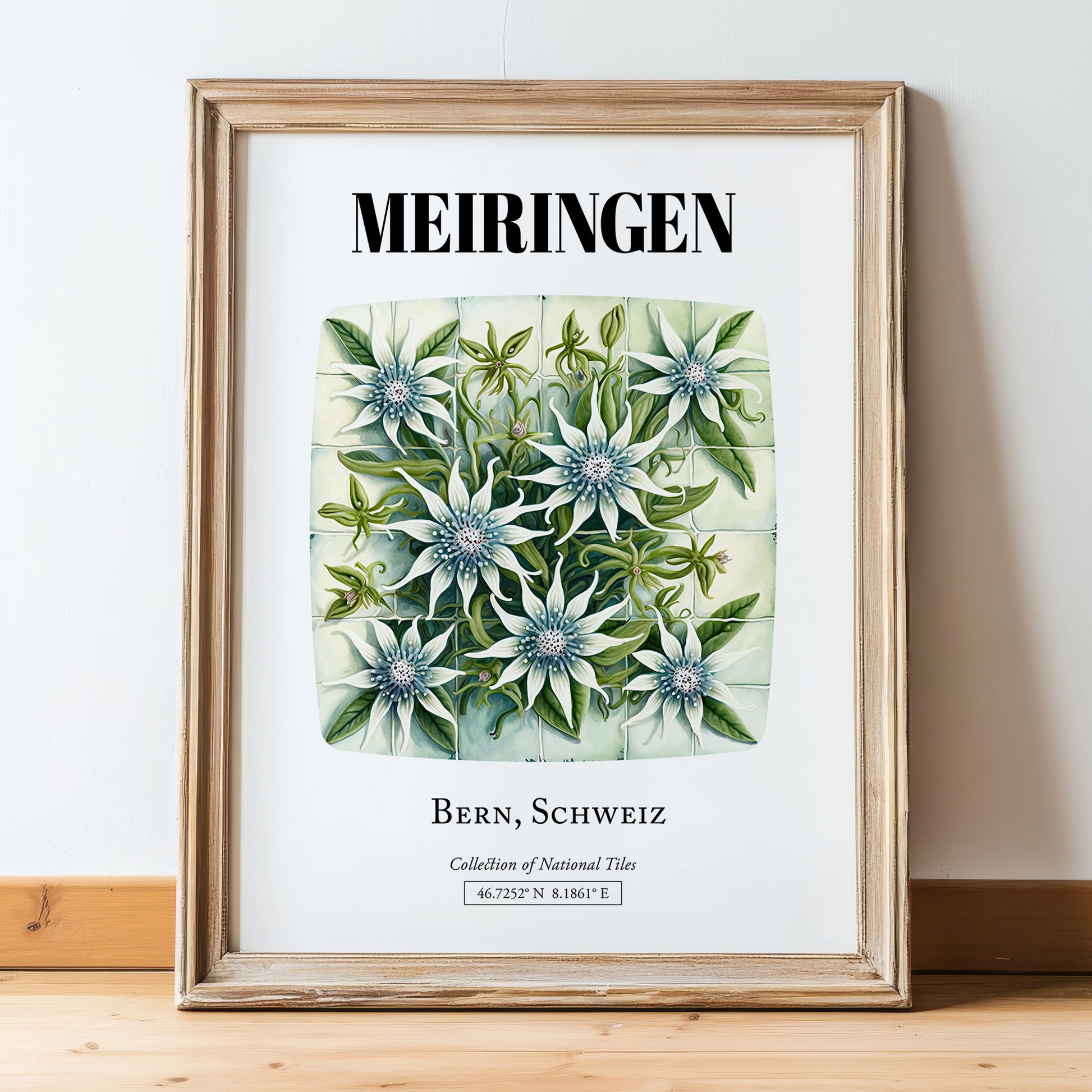 Meiringen, Switzerland – Architectural Travel Art, in wooden frame leaning on the floor