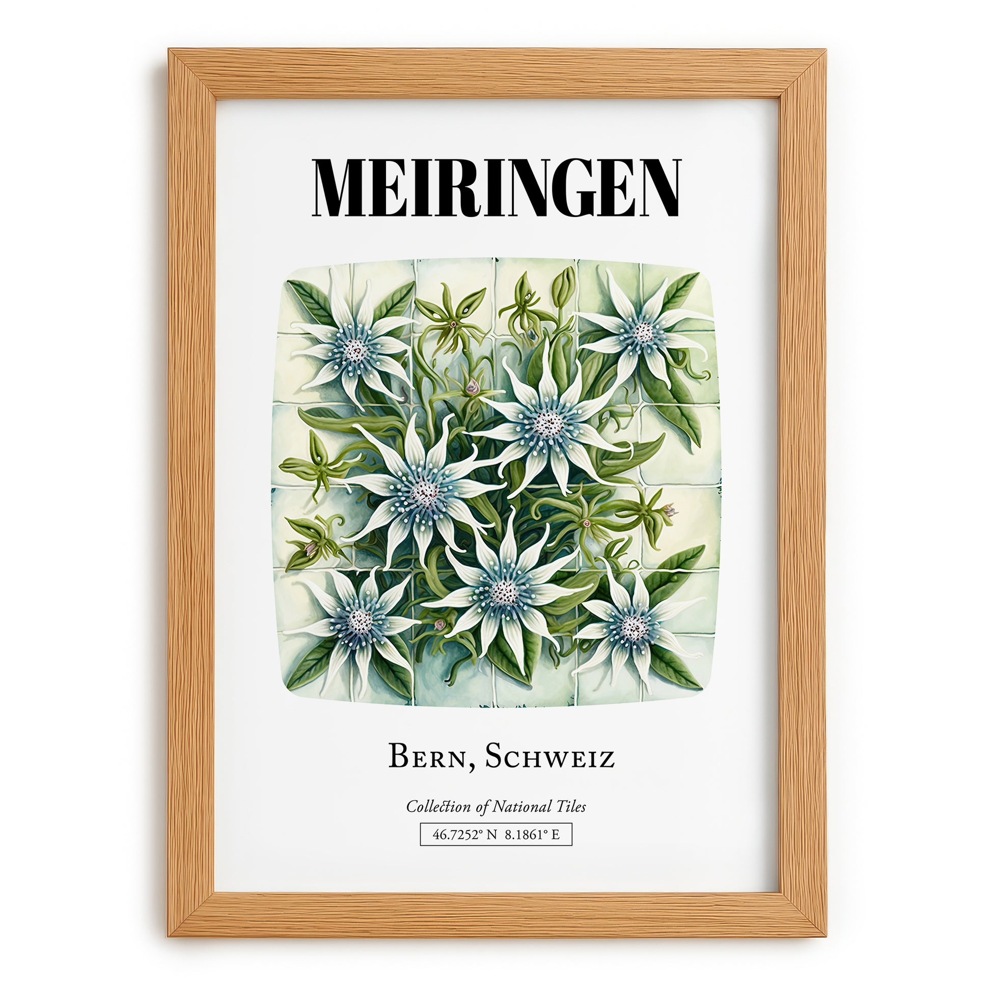 Meiringen, Switzerland – Architectural Travel Art, set in oak frame
