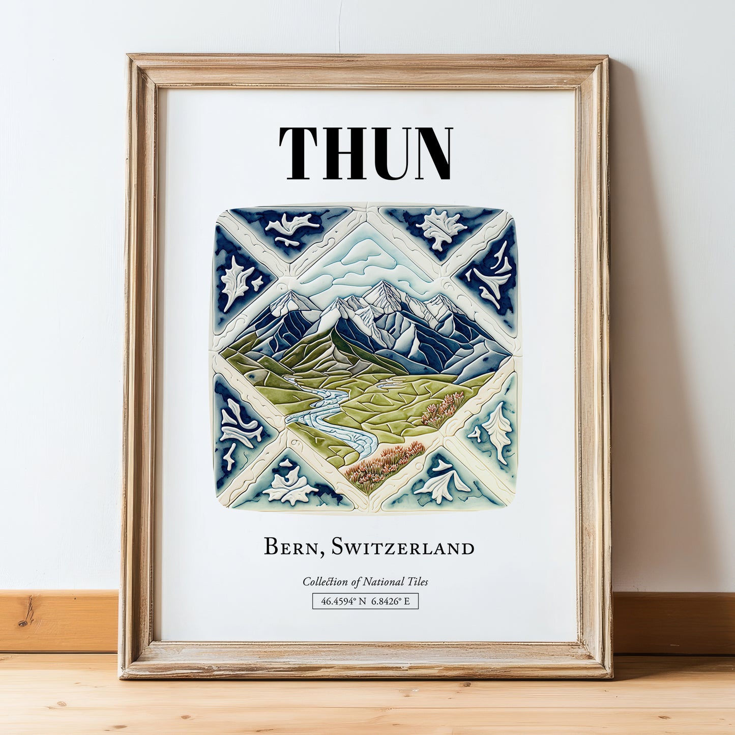 Thun, Switzerland – Travel Print, in wooden frame leaning on the floor