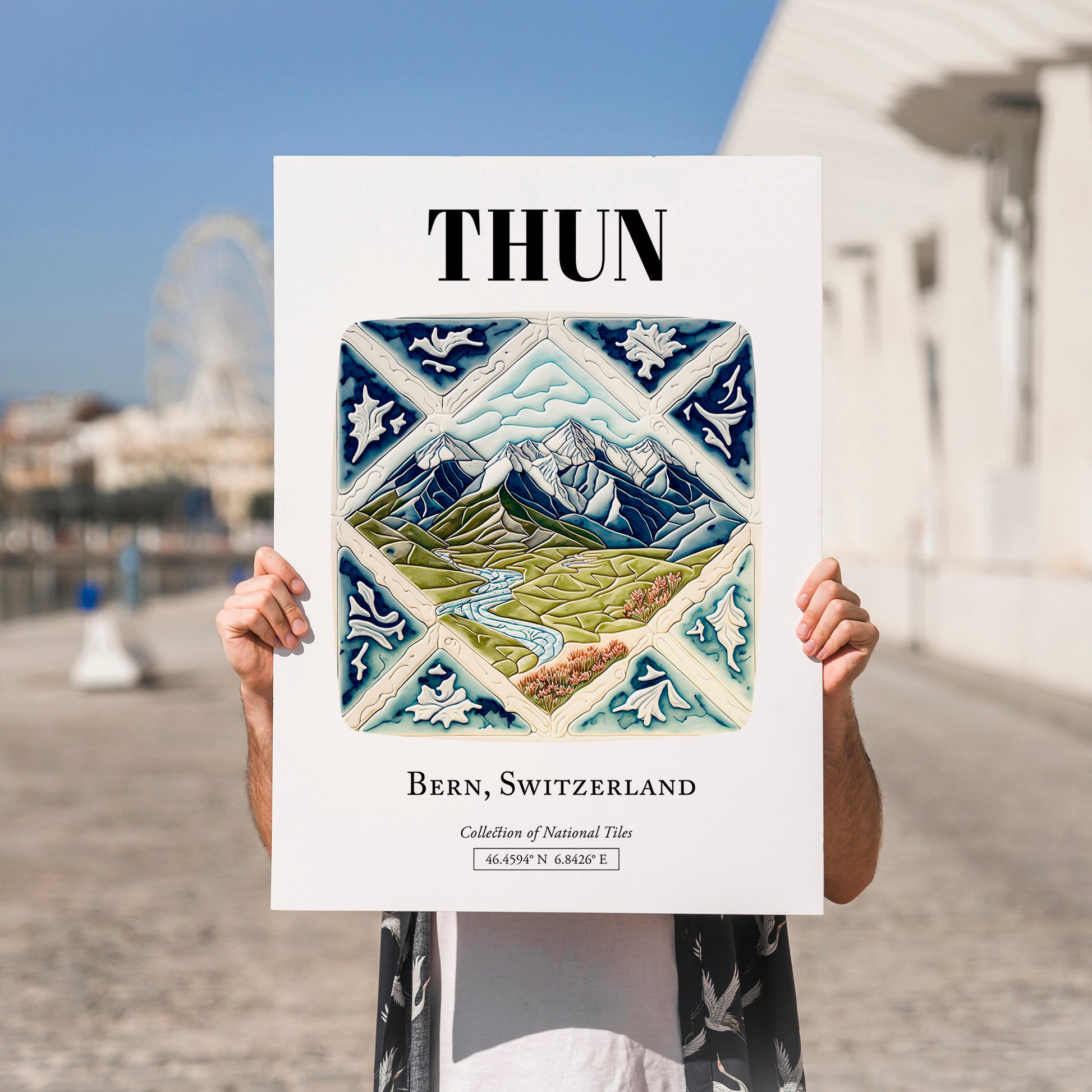 Thun, Switzerland – Travel Print, no-text version framed in wood
