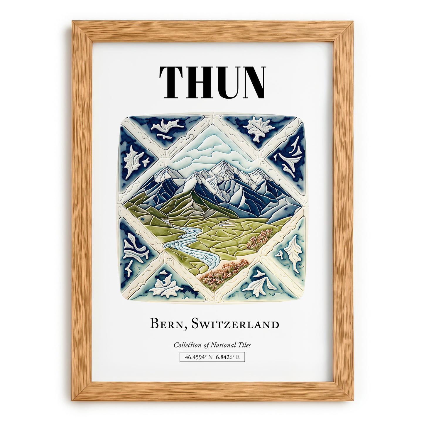 Thun, Switzerland – Travel Print, set in oak frame