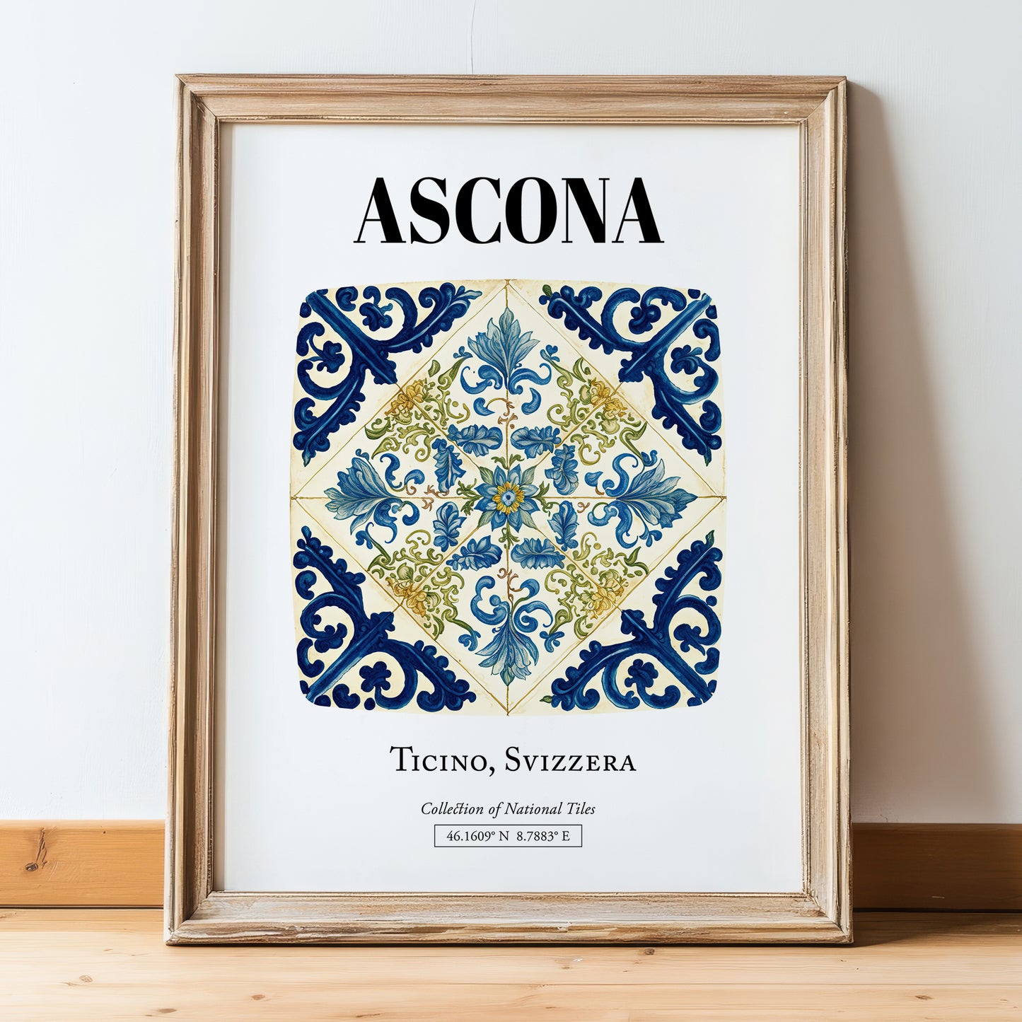 Ascona, Switzerland – Travel Wall Decor, in wooden frame leaning on the floor