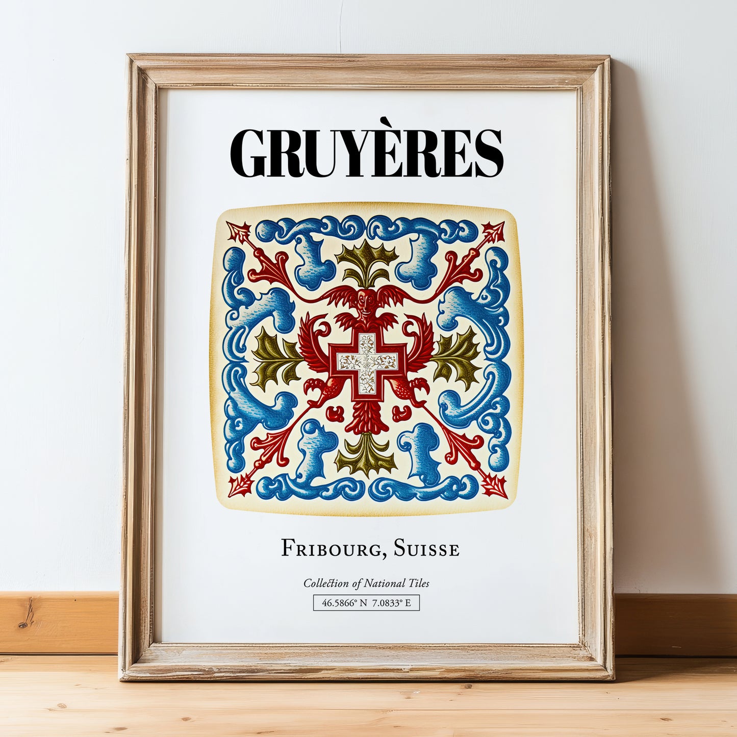 Gruyères, Switzerland – Travel Print, in wooden frame leaning on the floor