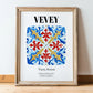 Vevey, Switzerland – Cityscape Wall Art, in wooden frame leaning on the floor