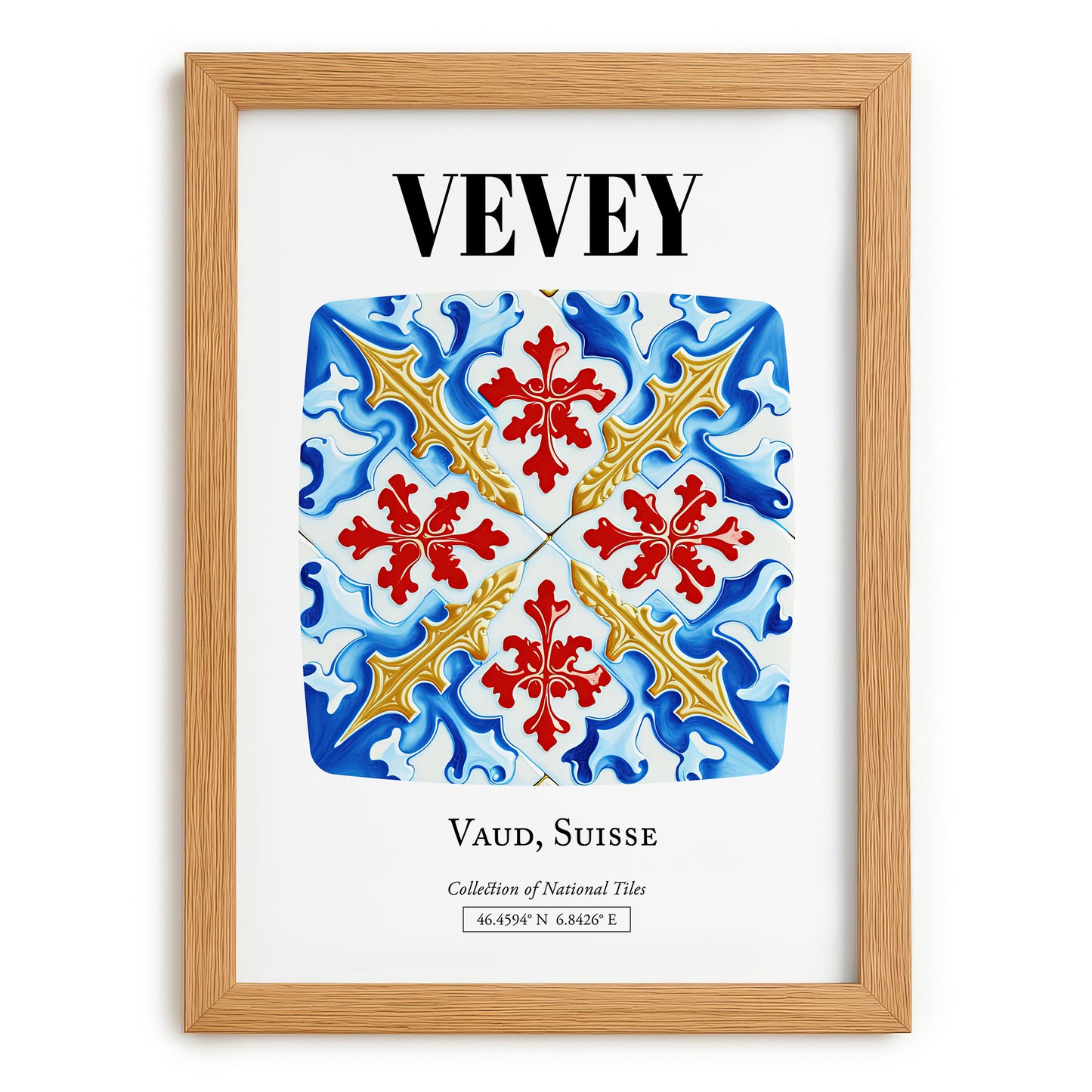 Vevey, Switzerland – Cityscape Wall Art, set in oak frame