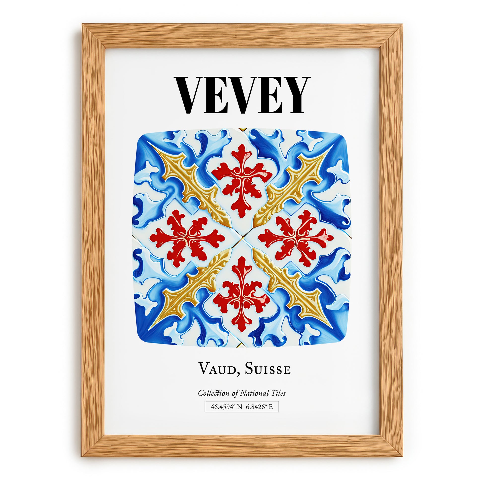 Vevey, Switzerland – Cityscape Wall Art, set in oak frame