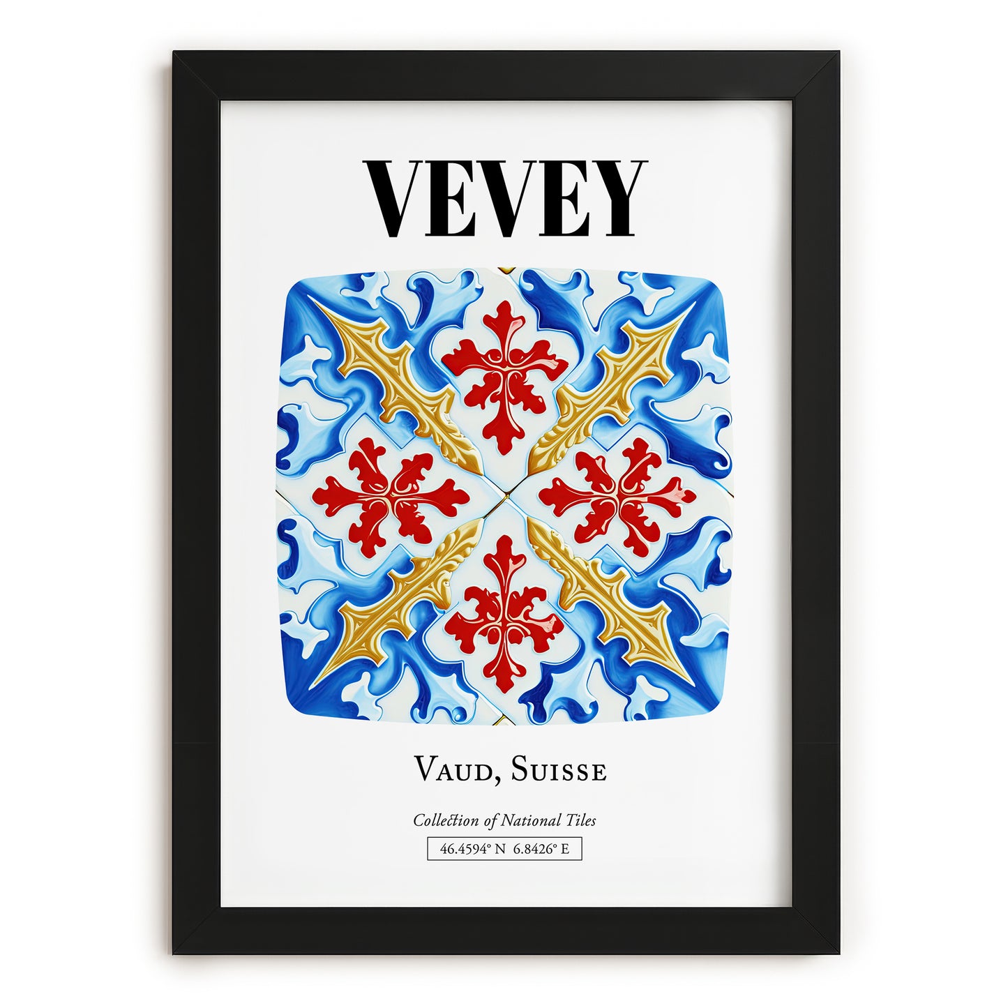 Vevey, Switzerland – Cityscape Wall Art, in sleek black frame