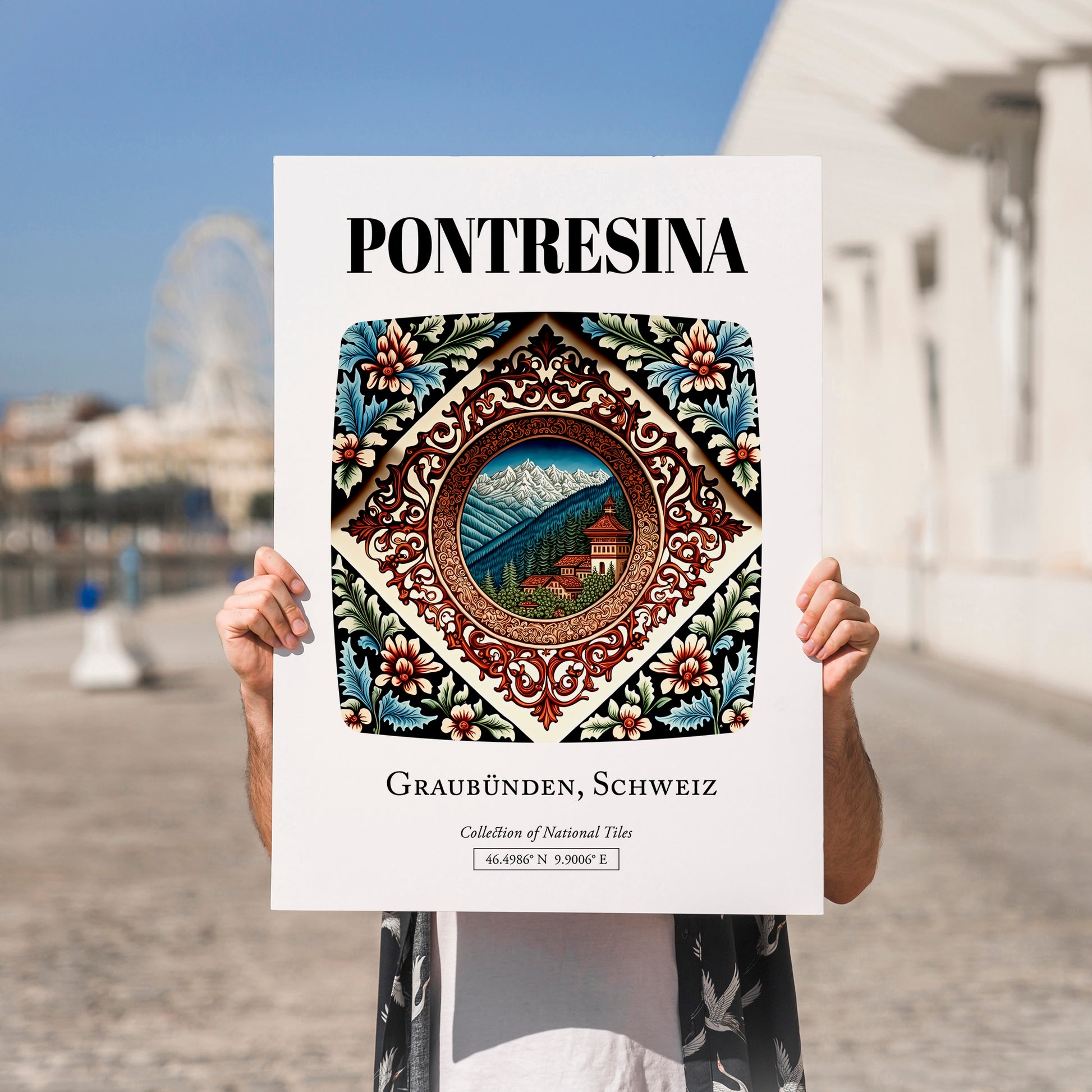 Pontresina, Switzerland – Travel Poster, no-text version framed in wood
