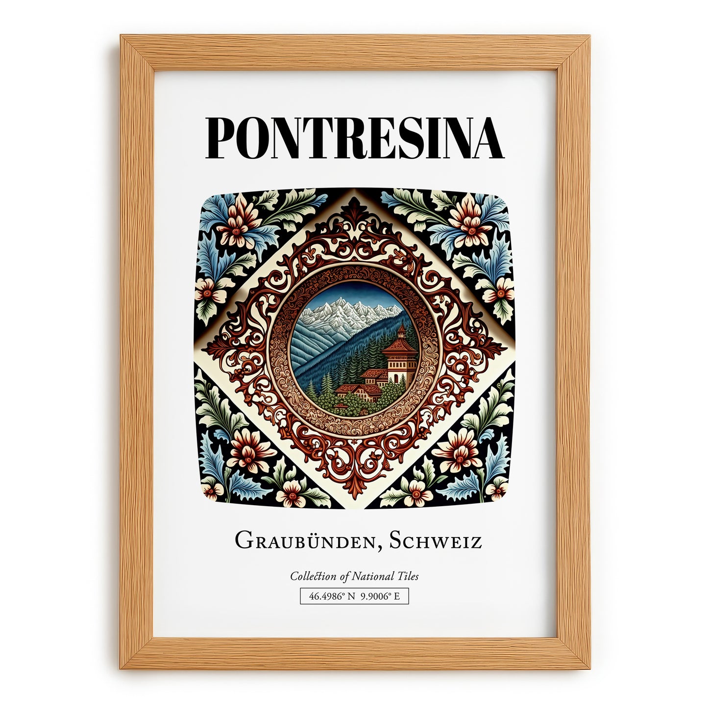 Pontresina, Switzerland – Travel Poster, set in oak frame
