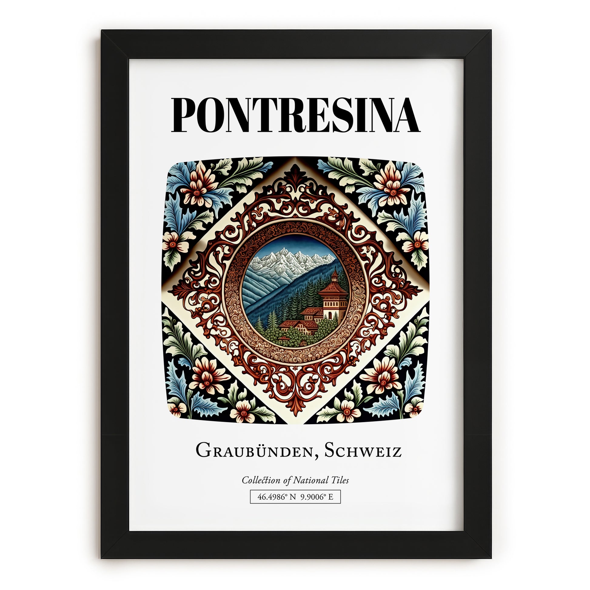 Pontresina, Switzerland – Travel Poster, in sleek black frame