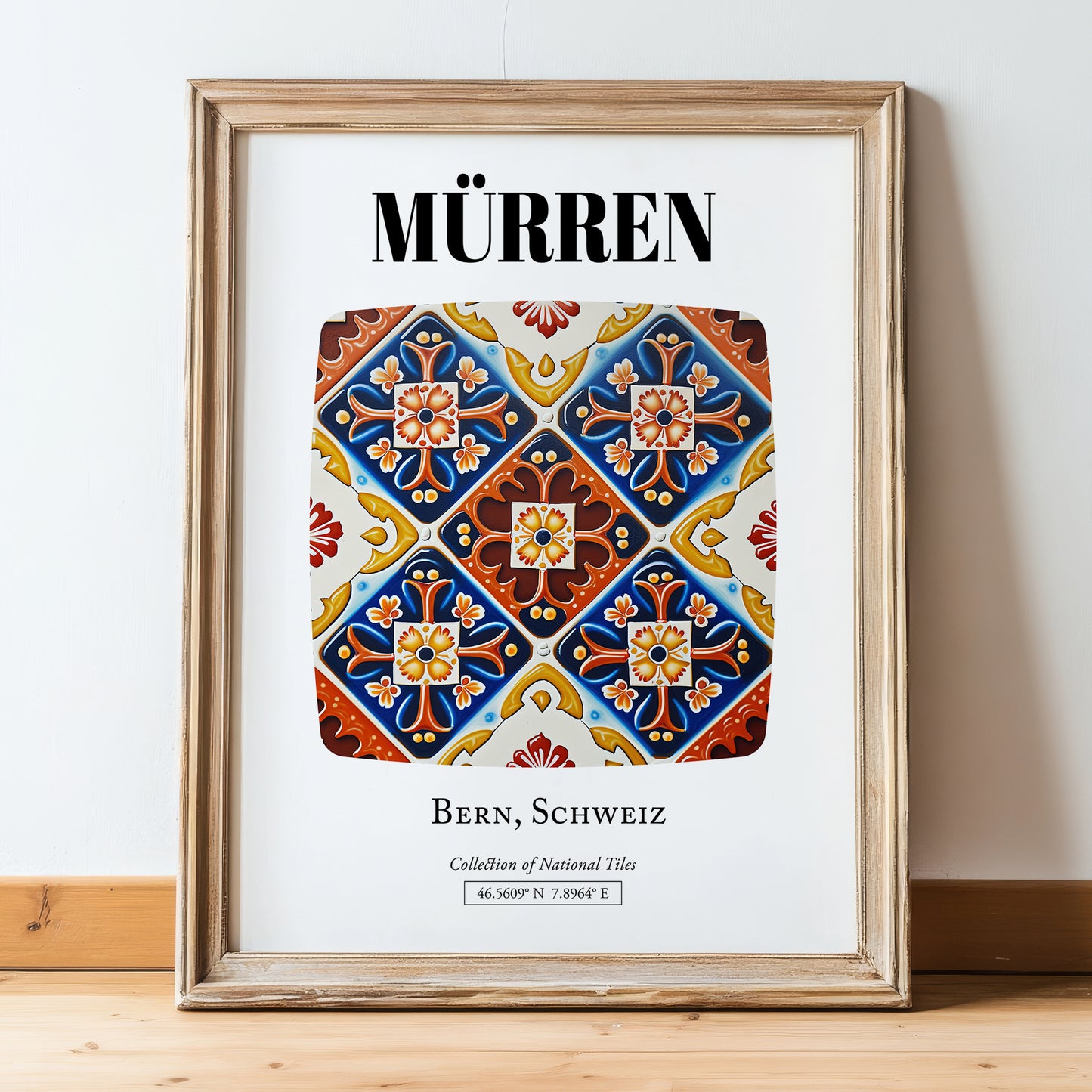 Mürren, Switzerland – Travel Print, in wooden frame leaning on the floor