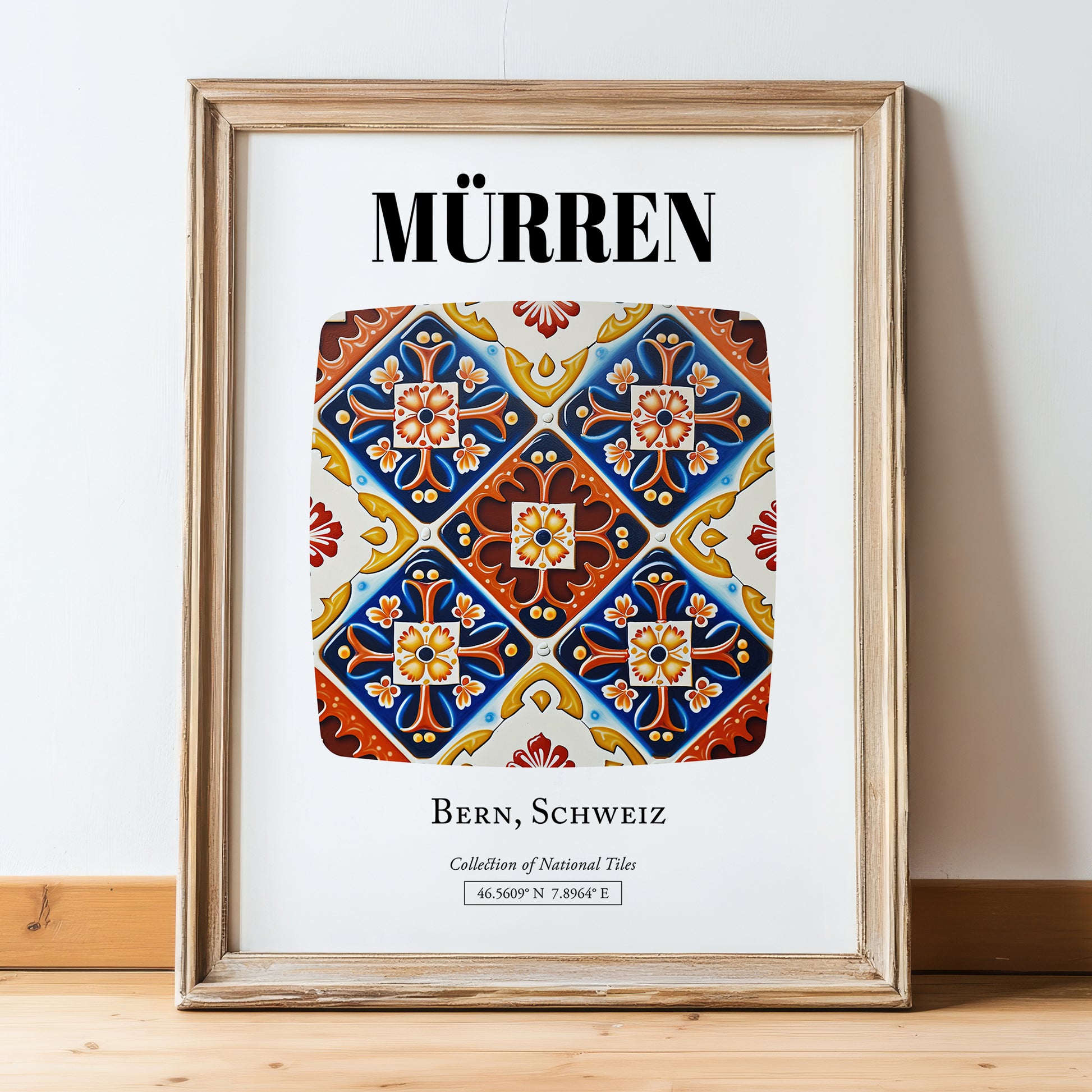 Mürren, Switzerland – Travel Print, in wooden frame leaning on the floor