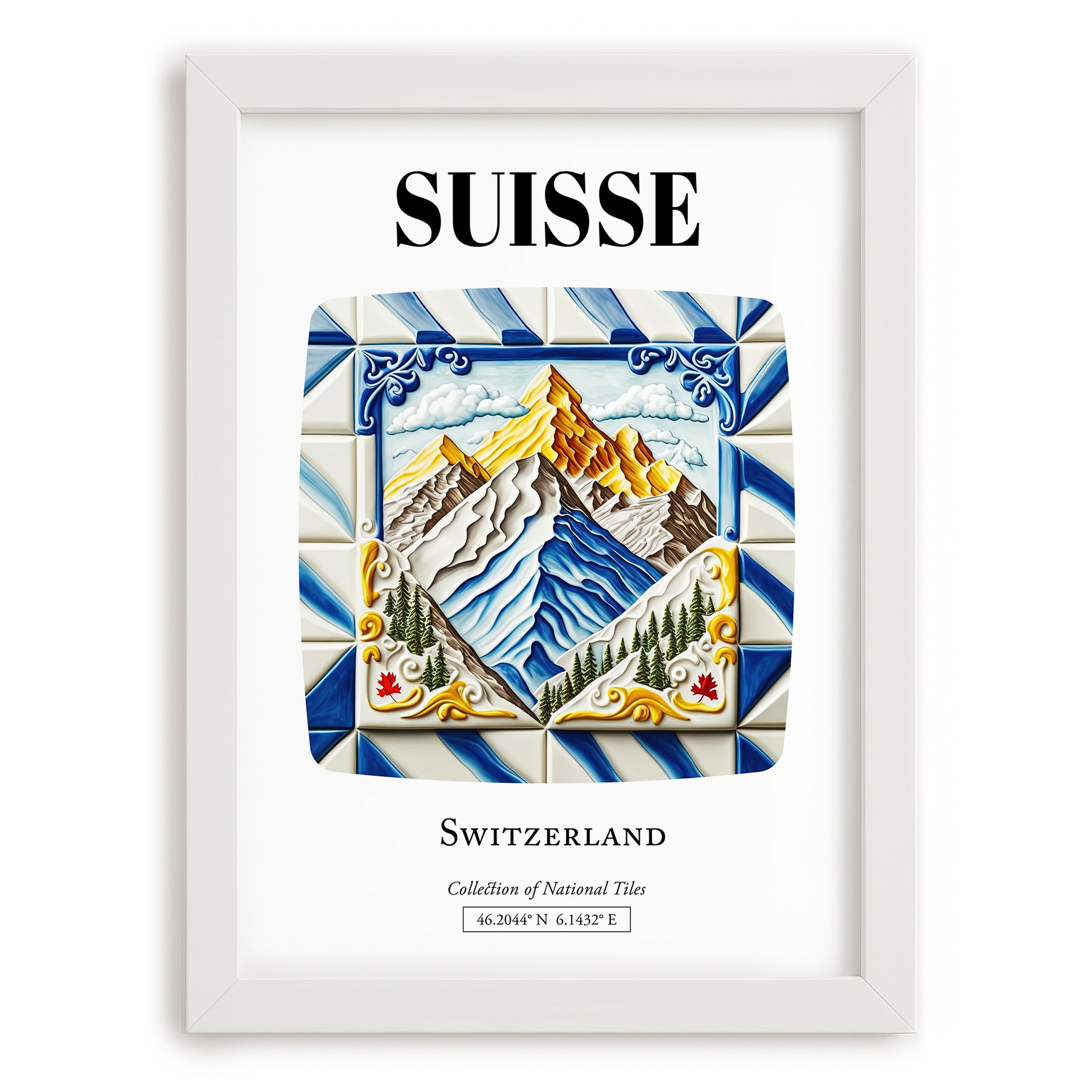 Suisse, Switzerland – Travel Print, placed in minimal white frame