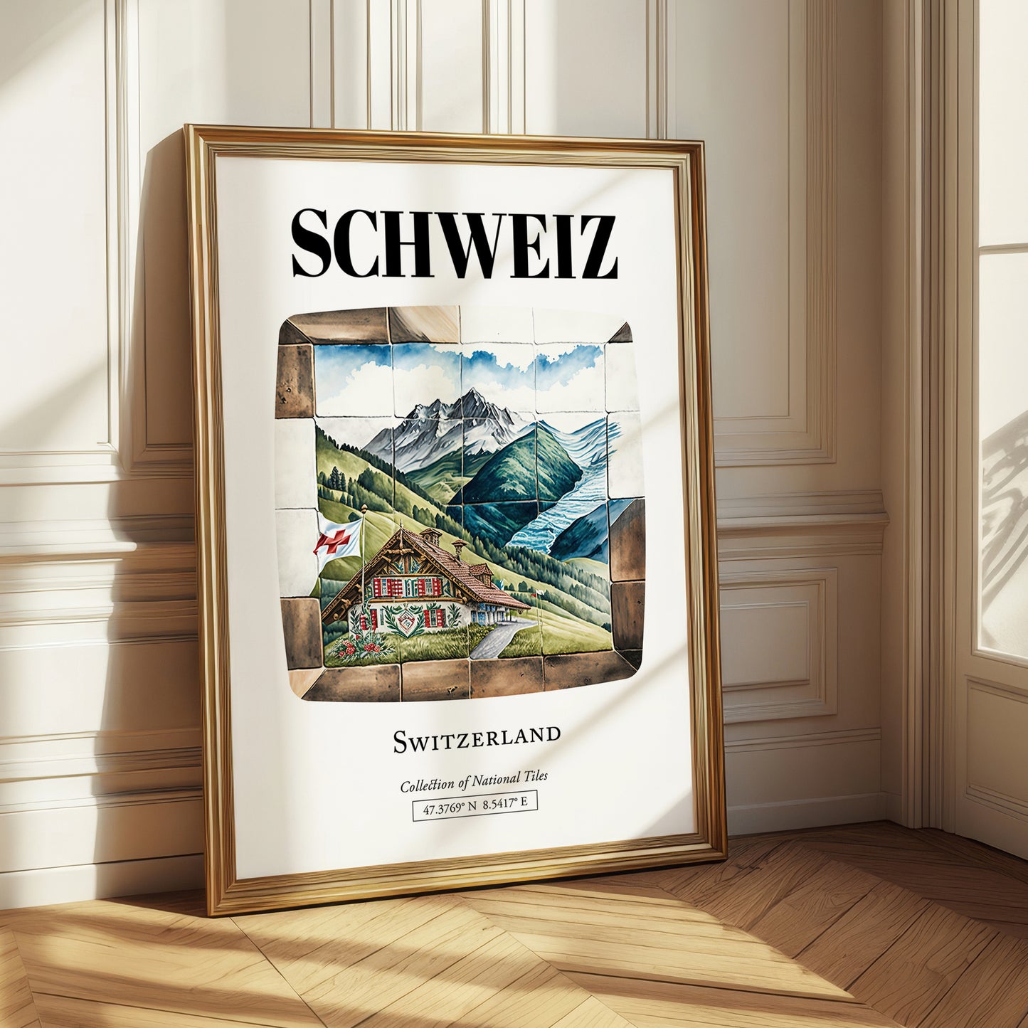 Schweiz, Switzerland – Travel Poster, styled in a charming Paris street view
