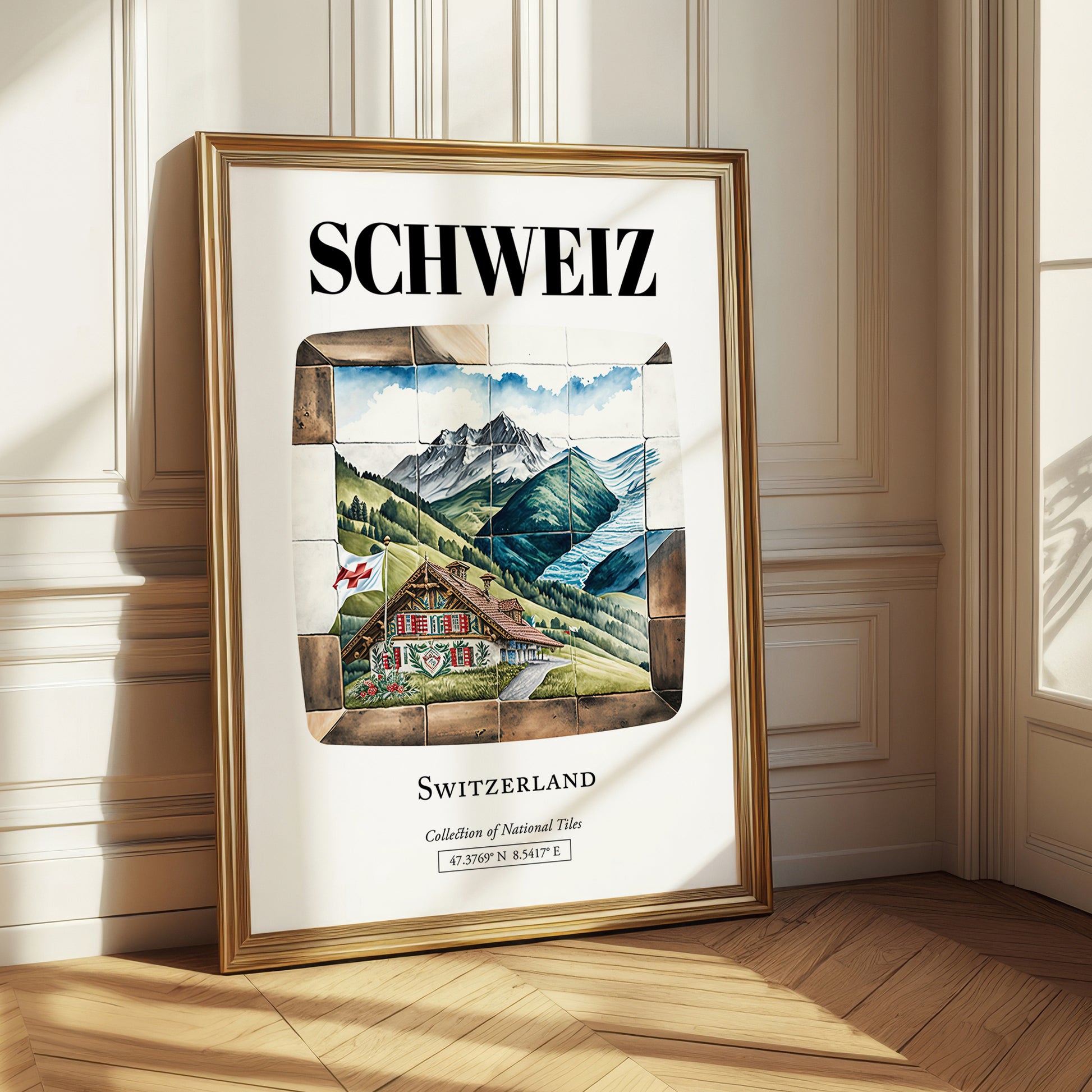 Schweiz, Switzerland – Travel Poster, styled in a charming Paris street view