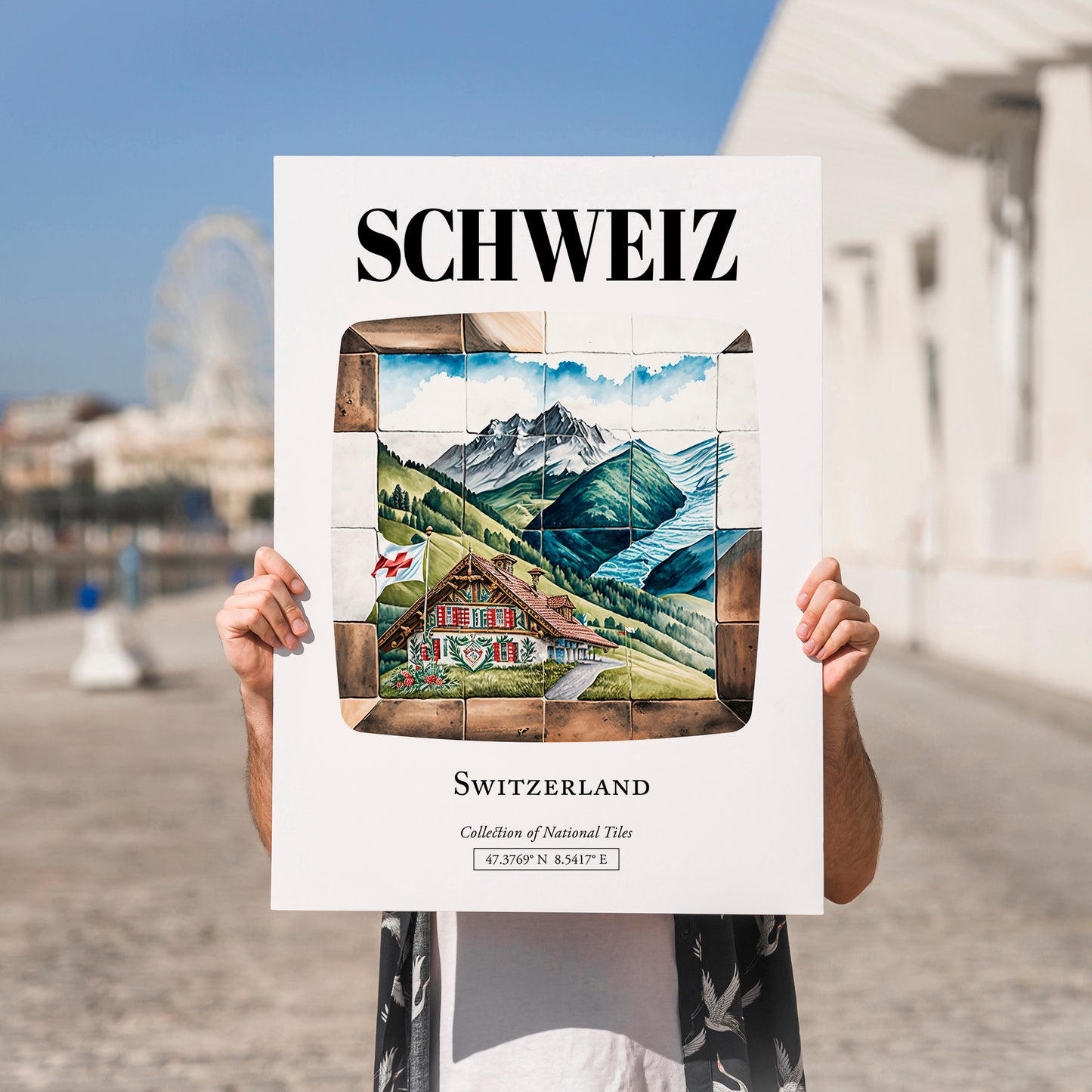 Schweiz, Switzerland – Travel Poster, no-text version framed in wood