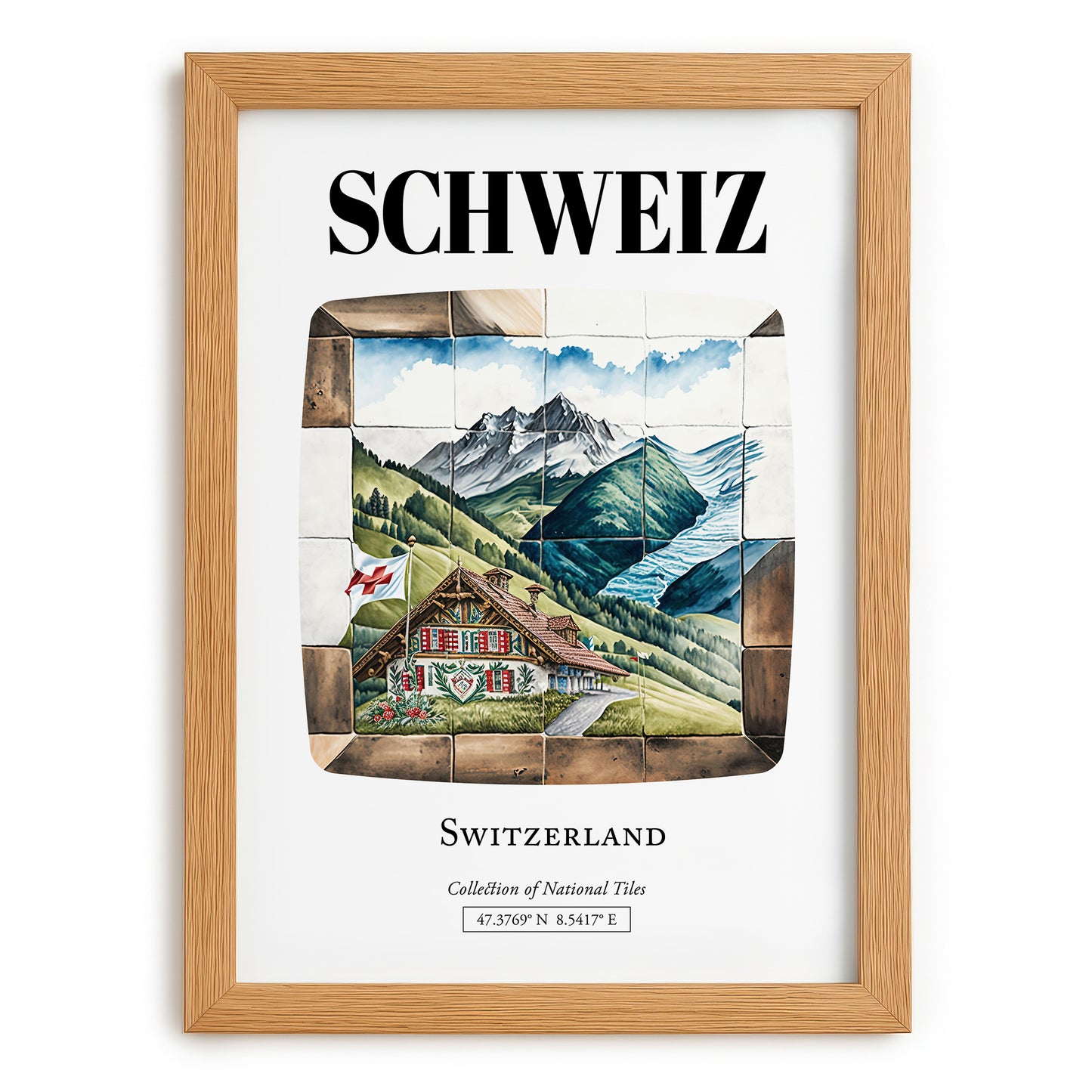 Schweiz, Switzerland – Travel Poster, set in oak frame