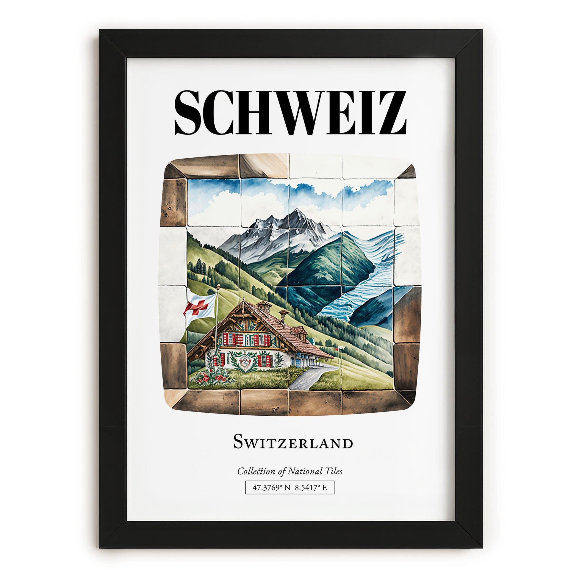 Schweiz, Switzerland – Travel Poster, in sleek black frame