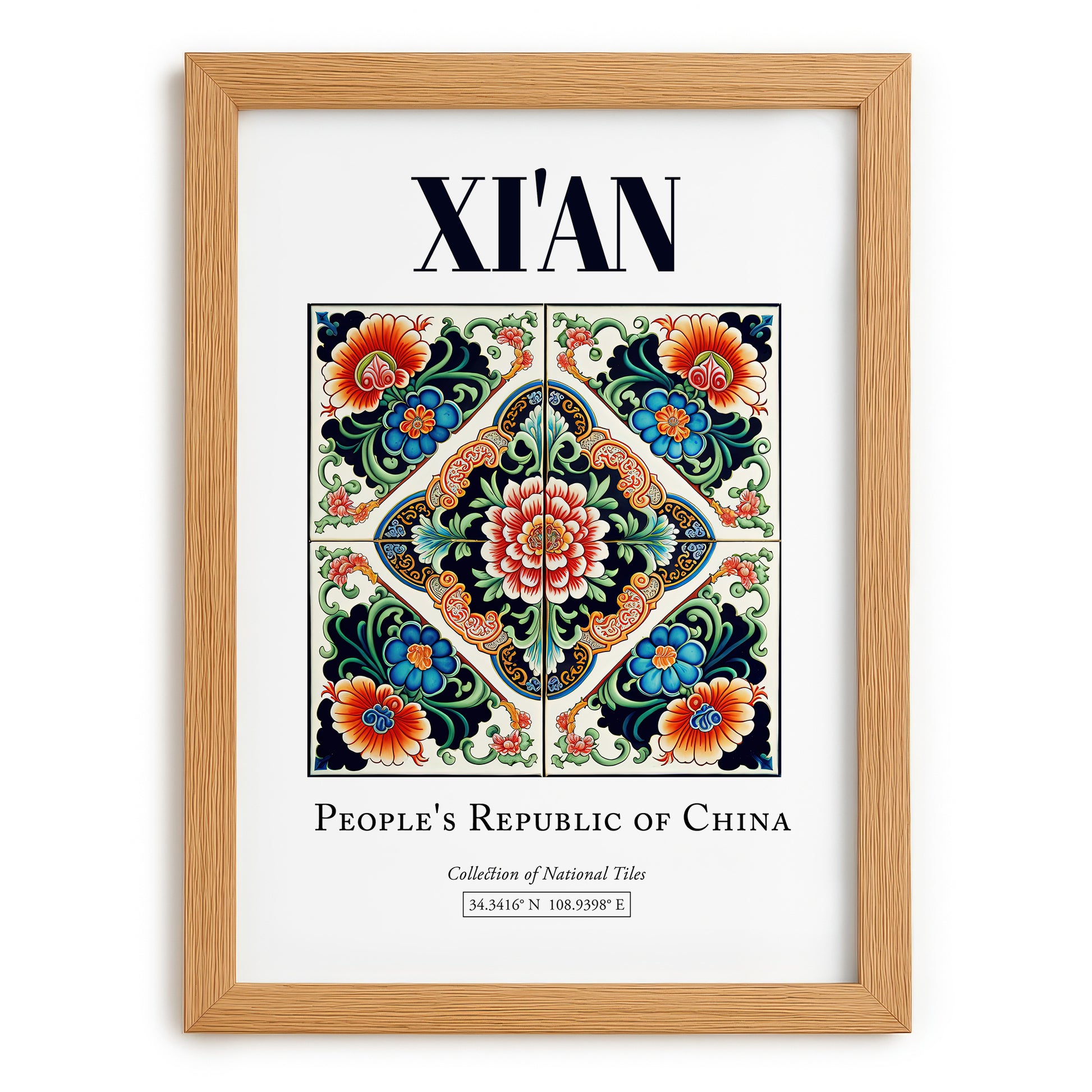 Xi'an, China – Travel Poster, set in oak frame