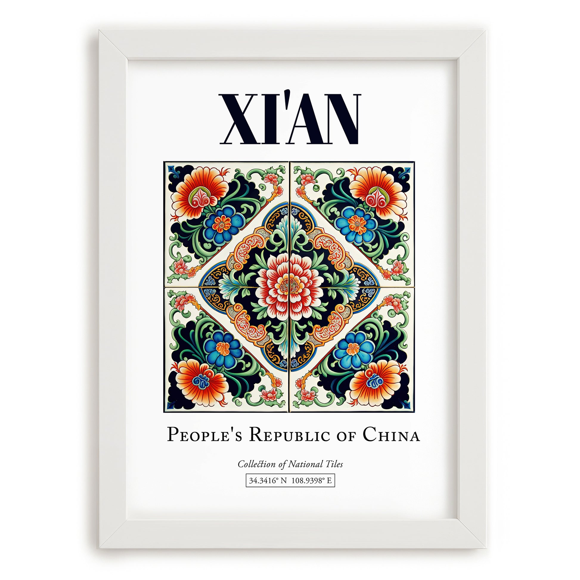 Xi'an, China – Travel Poster, placed in minimal white frame