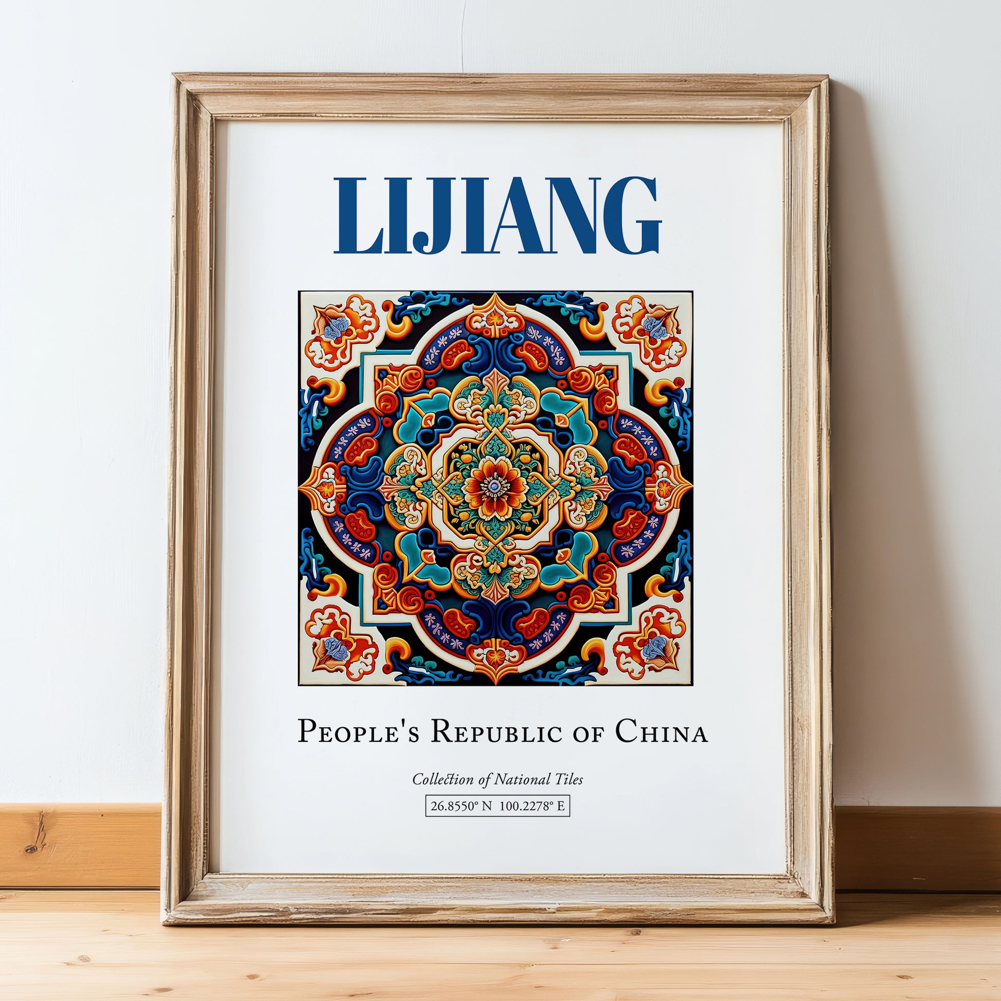 Lijiang, China – Travel Destination Art, in wooden frame leaning on the floor