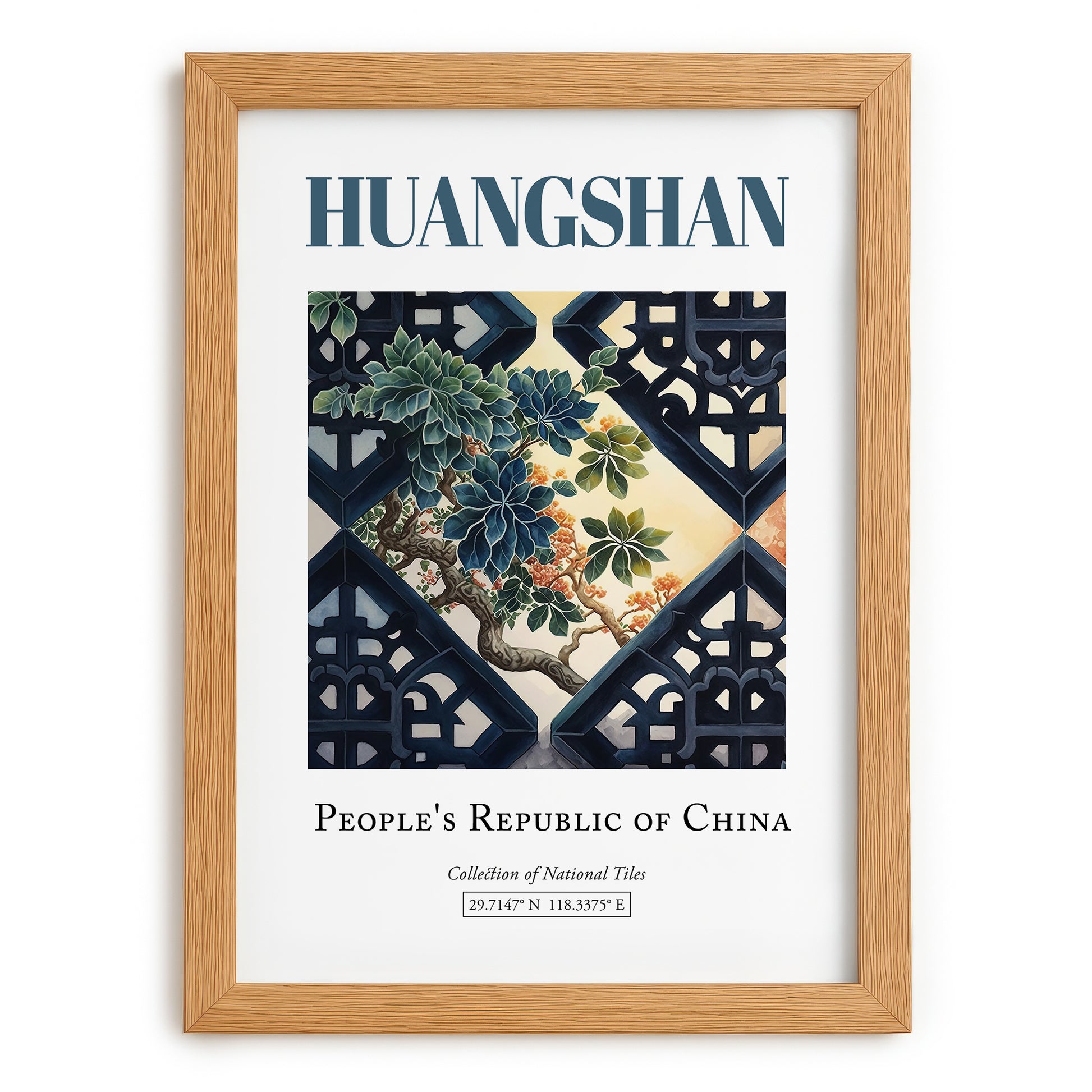 Huangshan, China – Travel Poster, set in oak frame
