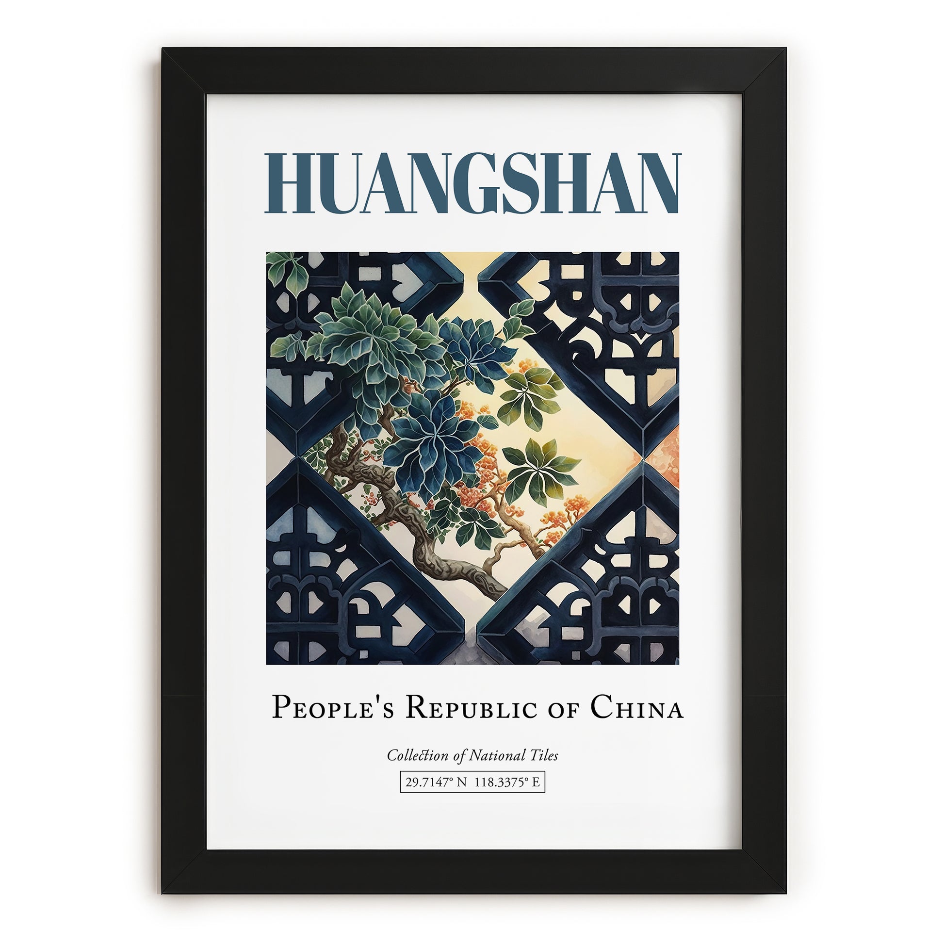 Huangshan, China – Travel Poster, in sleek black frame