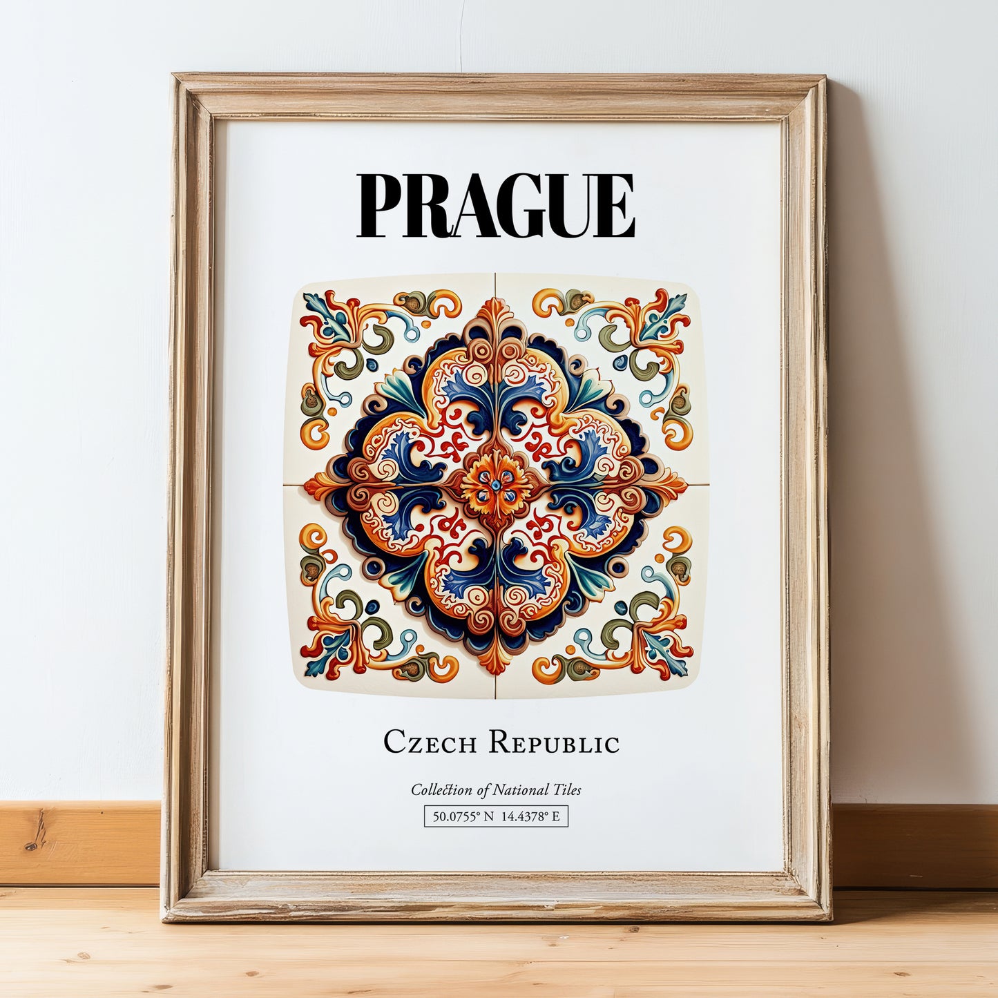 Prague, Czech Republic – Travel Print, in wooden frame leaning on the floor