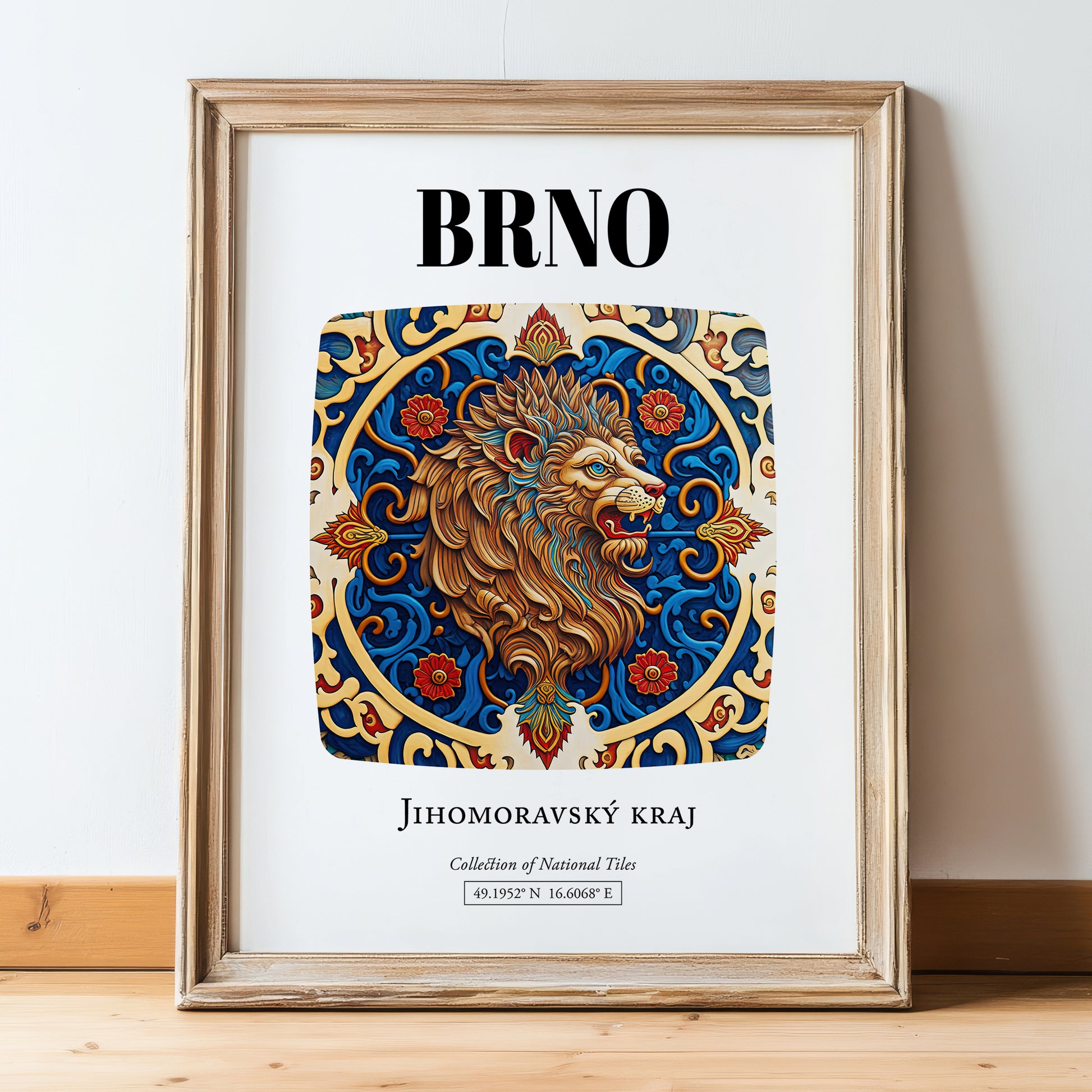 Brno, Czech Republic – Country Culture Poster, in wooden frame leaning on the floor