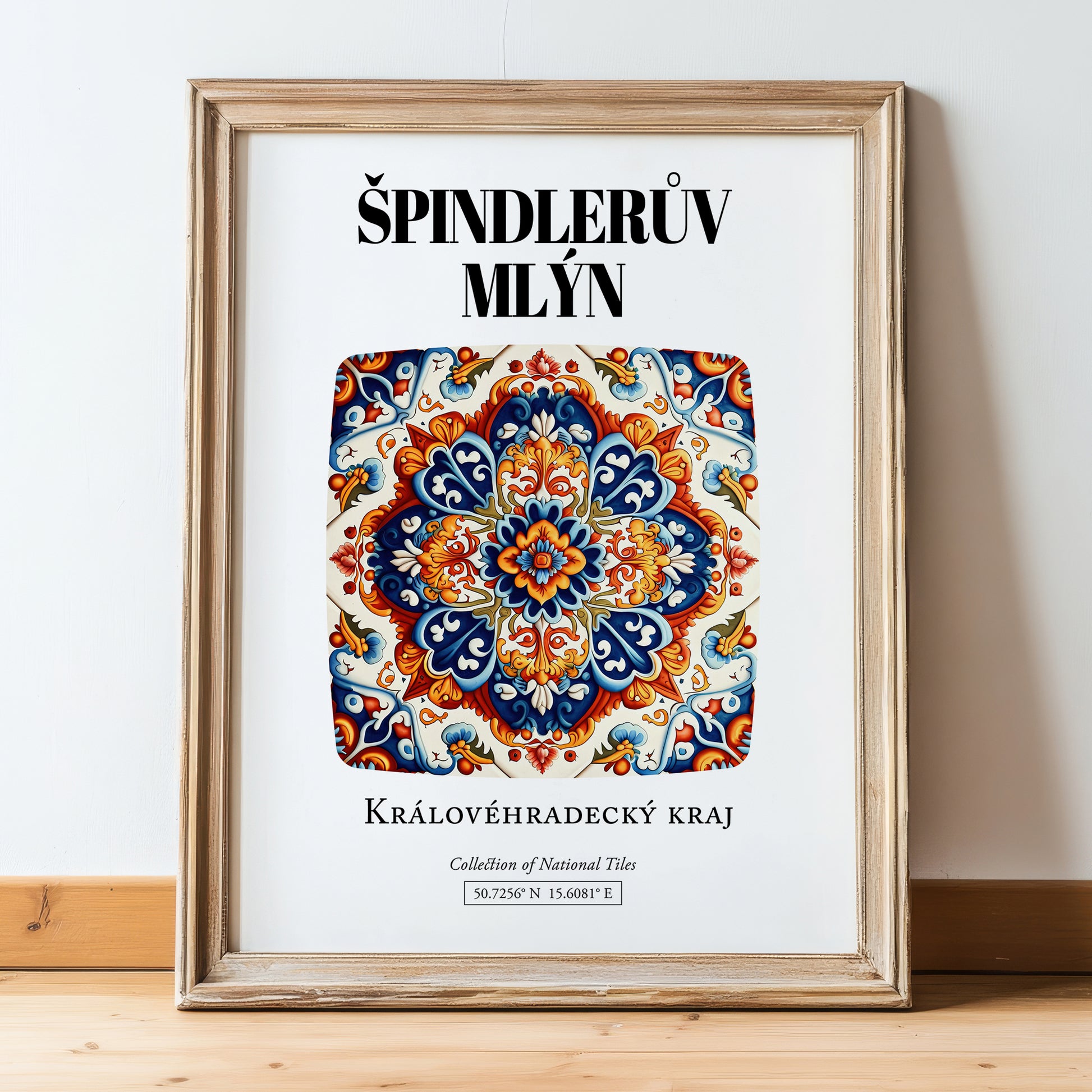 Špindlerův Mlýn, Czech Republic – Travel Destination Art, in wooden frame leaning on the floor