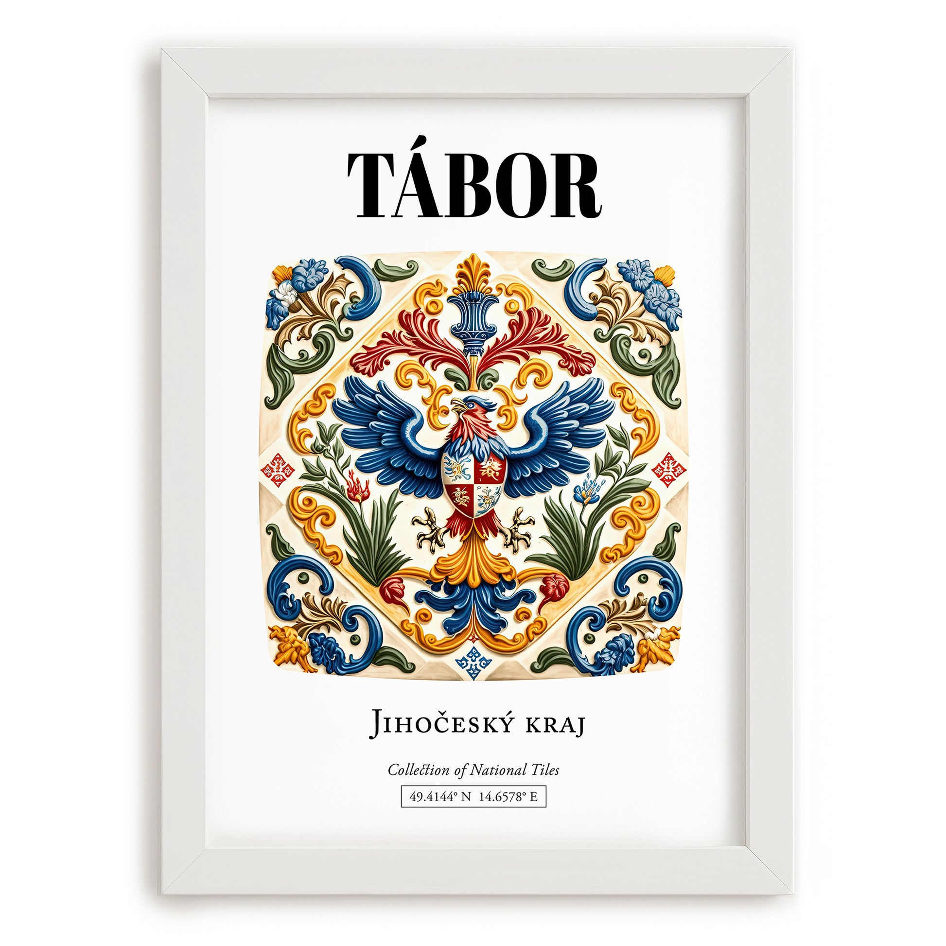 Tábor, Czech Republic – Travel Wall Art, placed in minimal white frame