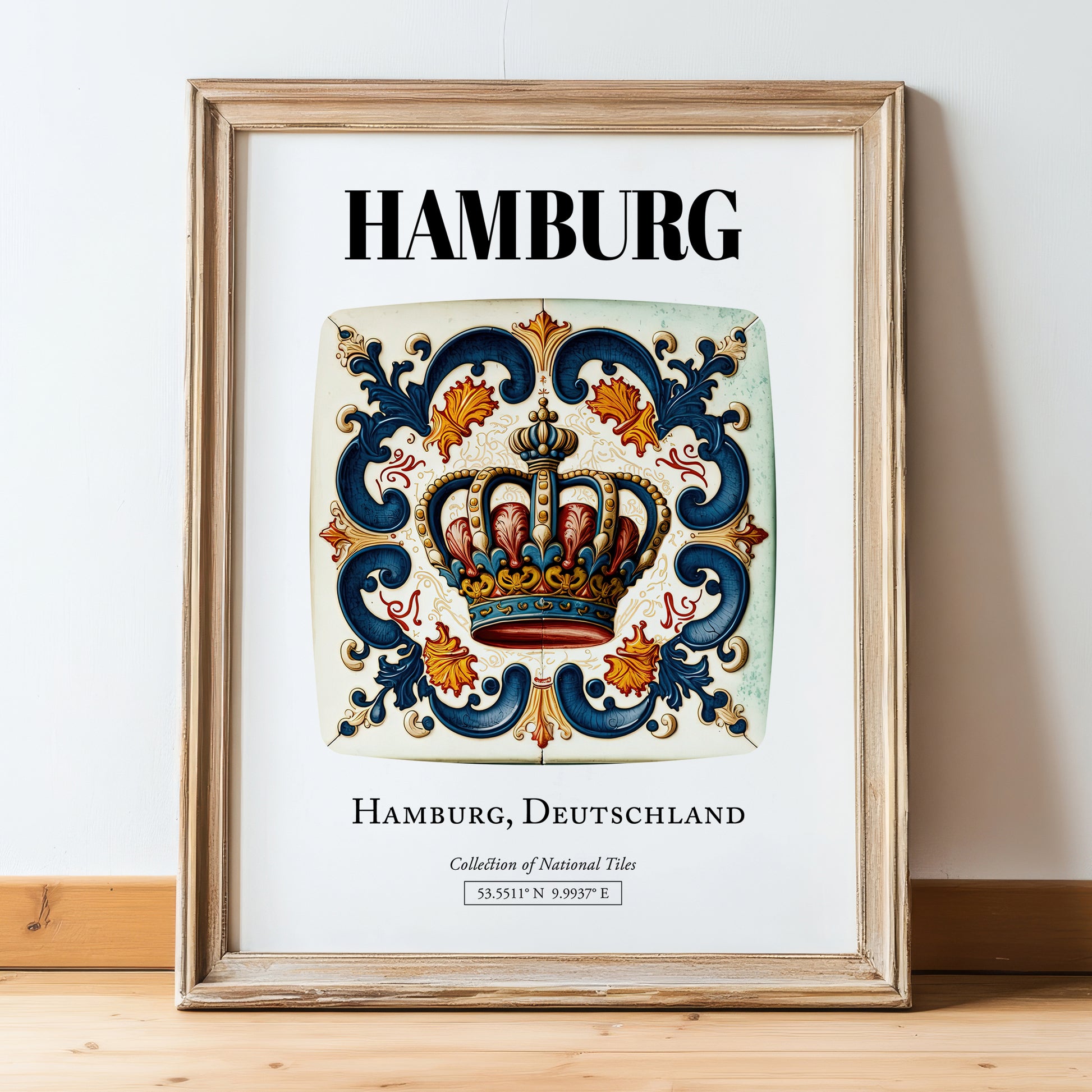 Hamburg, Germany – Travel Wall Decor, in wooden frame leaning on the floor