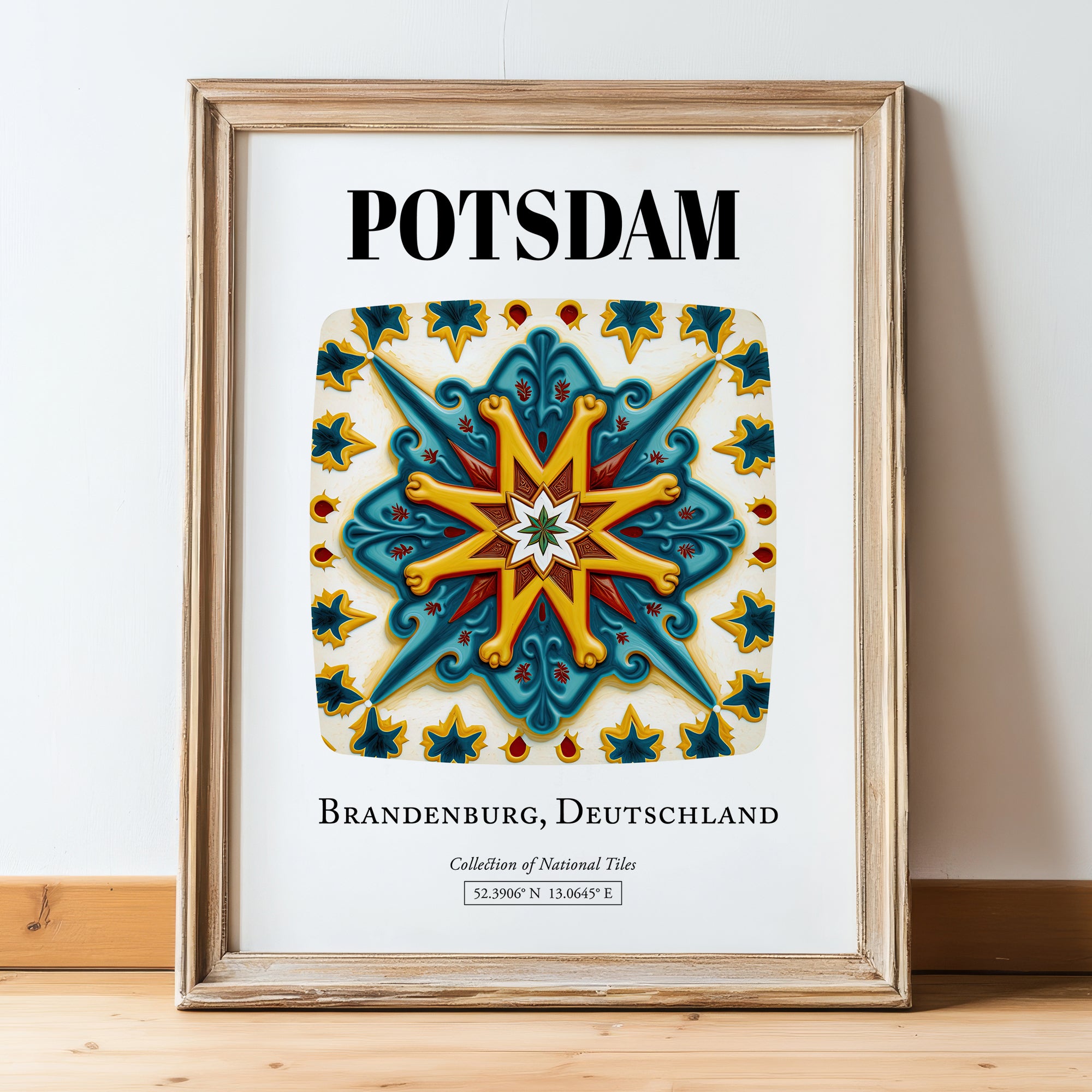 Potsdam, Germany – Travel Poster, in wooden frame leaning on the floor