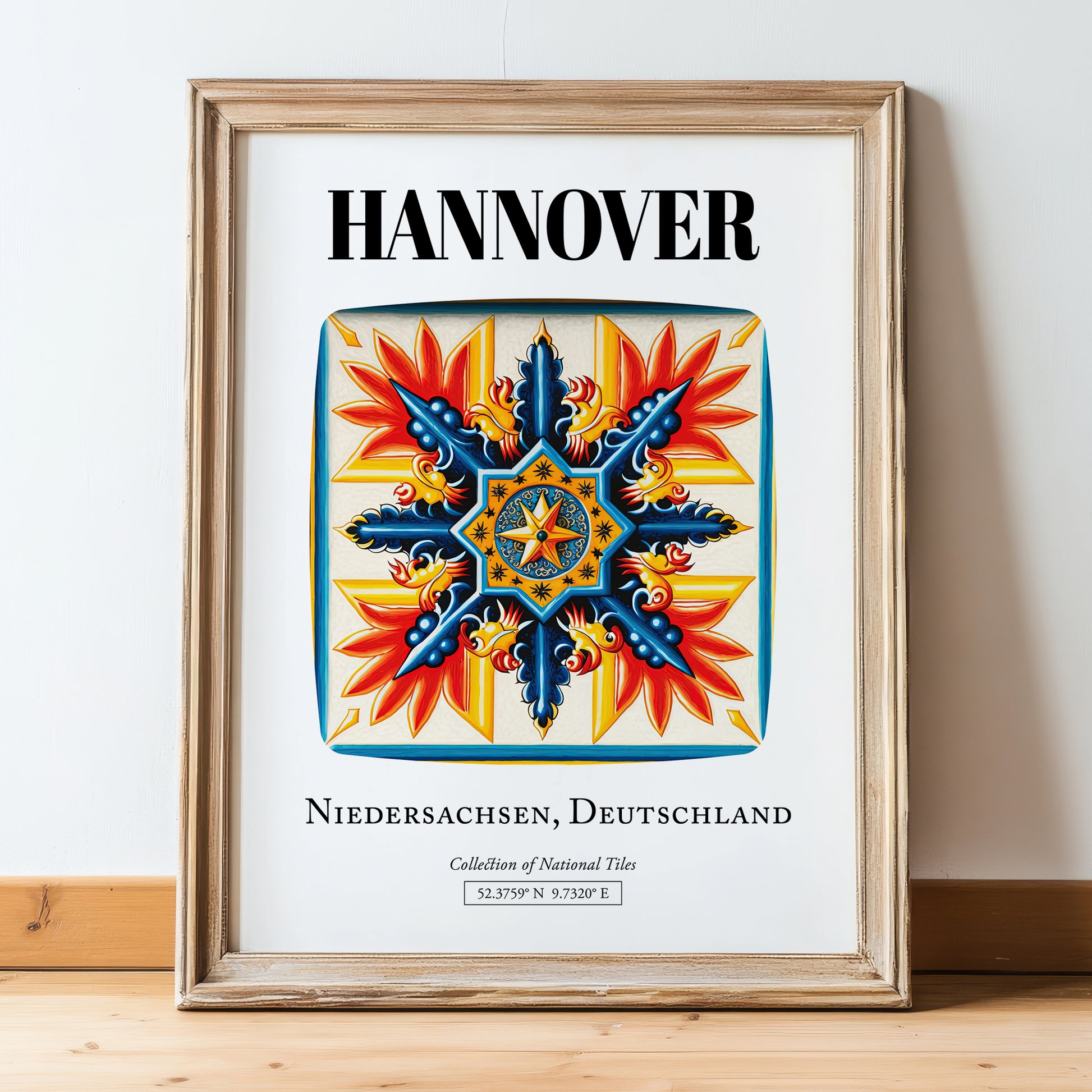 Hannover, Germany – Away From Home Poster, in wooden frame leaning on the floor