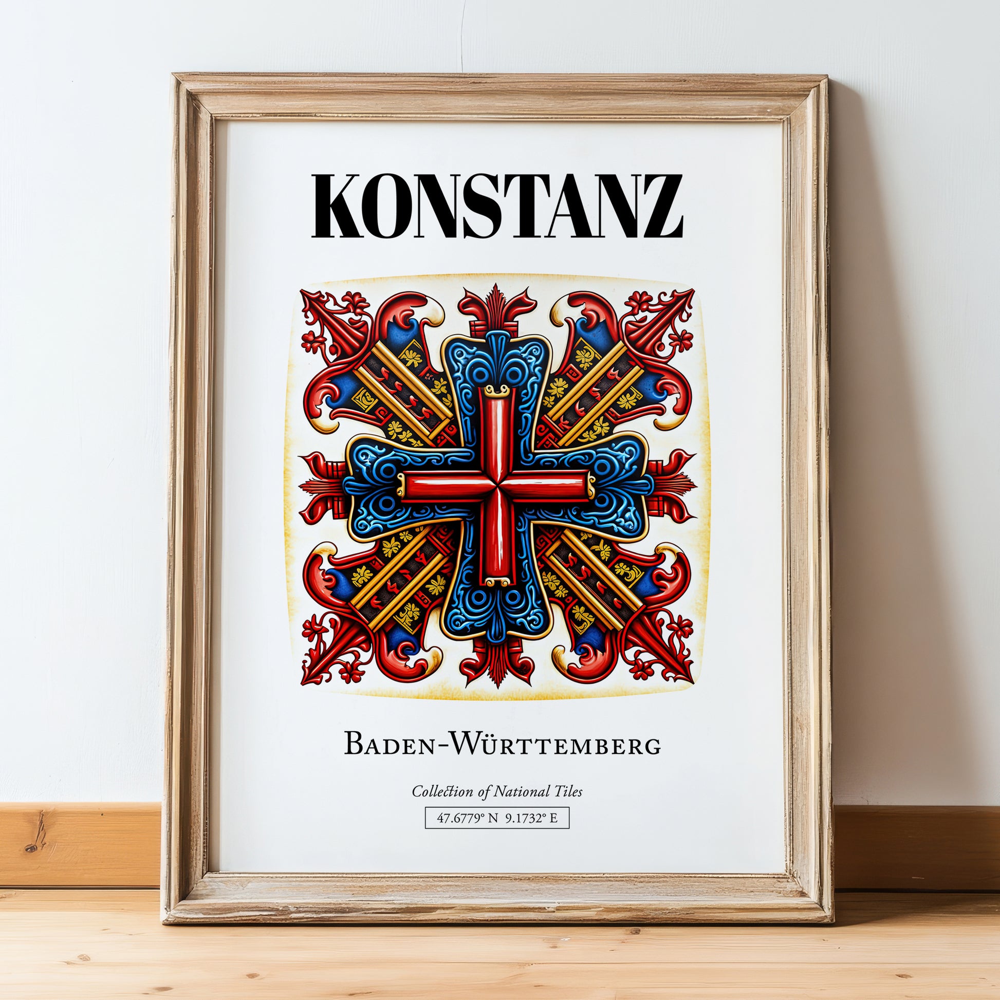 Konstanz, Germany – World Travel Art, in wooden frame leaning on the floor