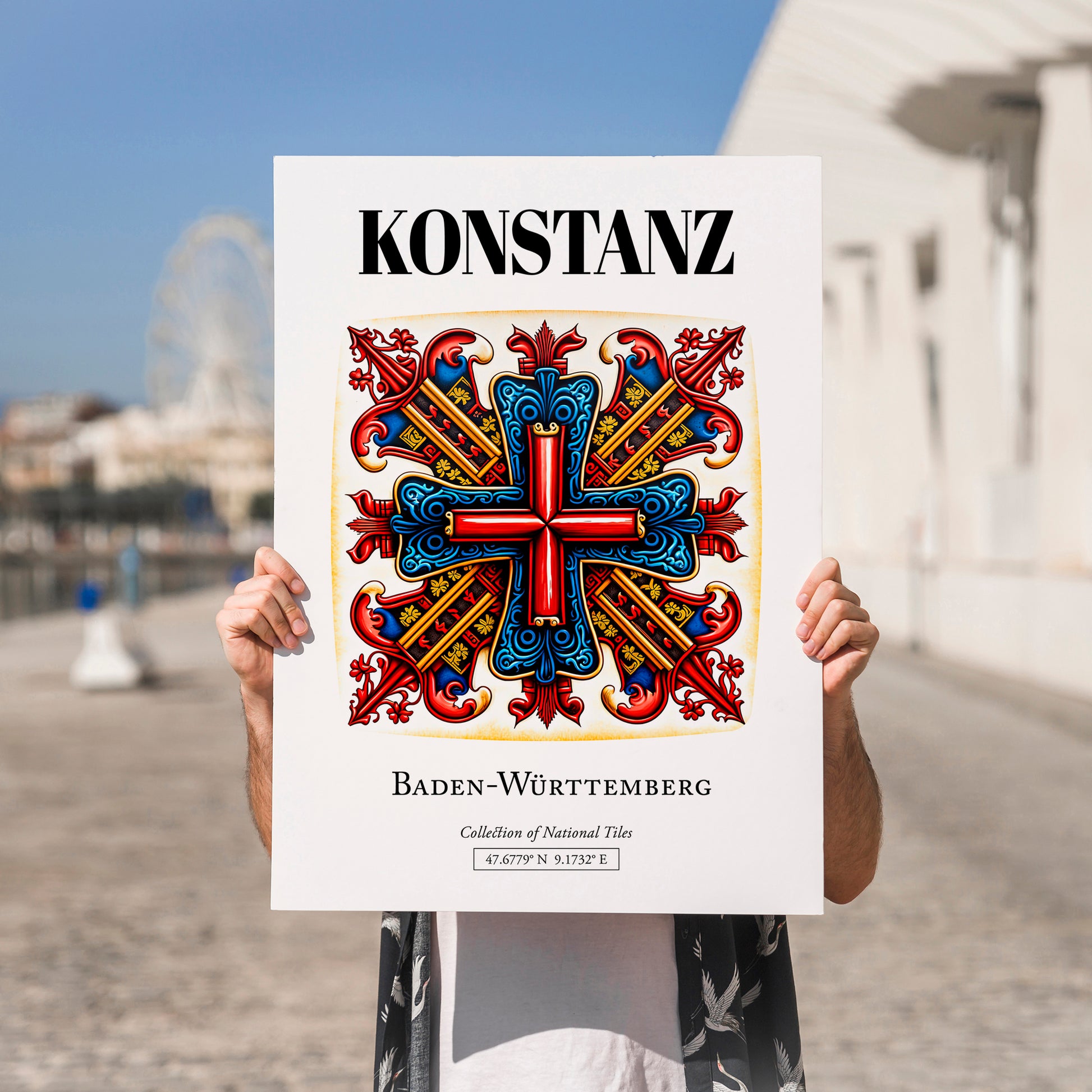 Konstanz, Germany – World Travel Art, no-text version framed in wood