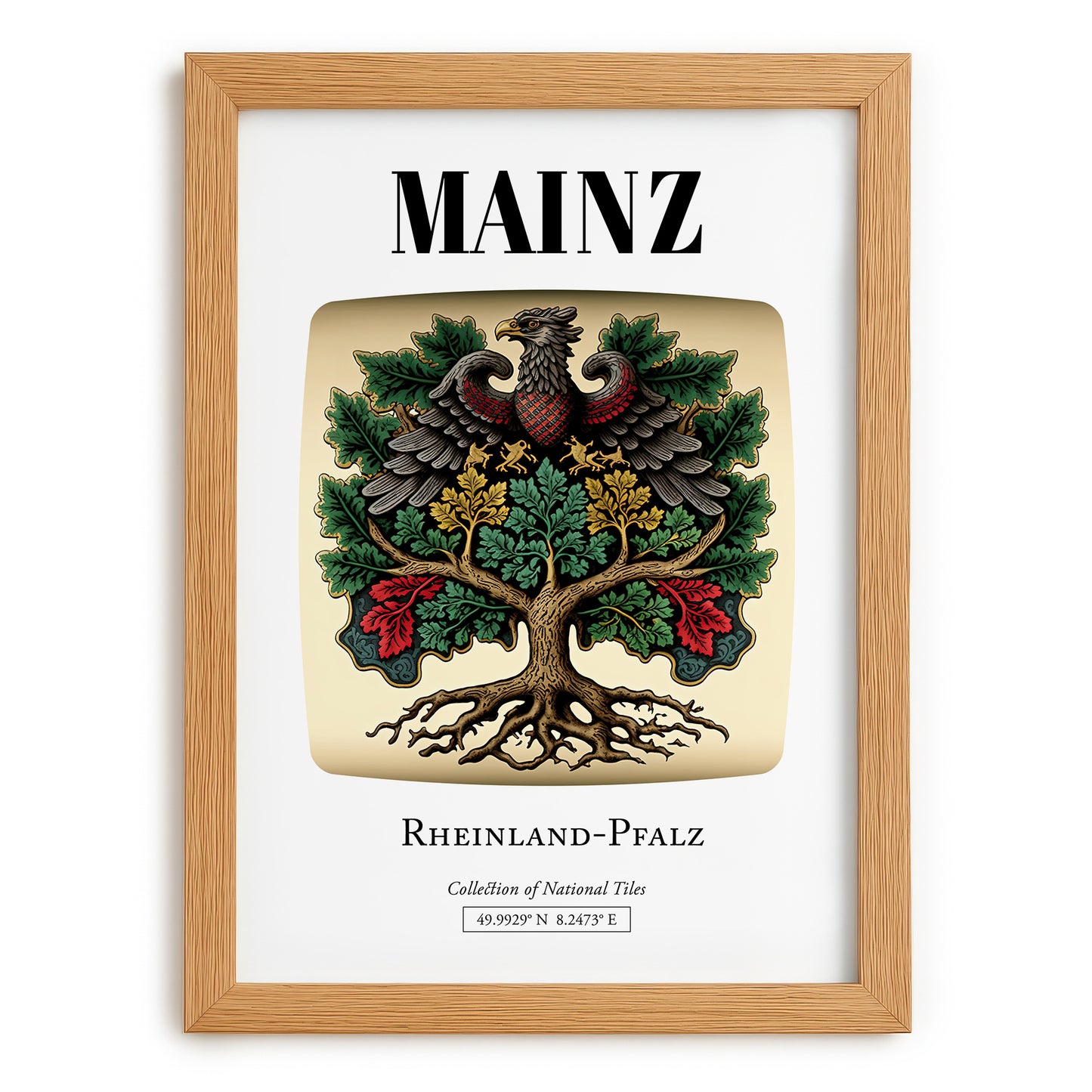 Mainz, Germany – Historic Cities Art Print, set in oak frame