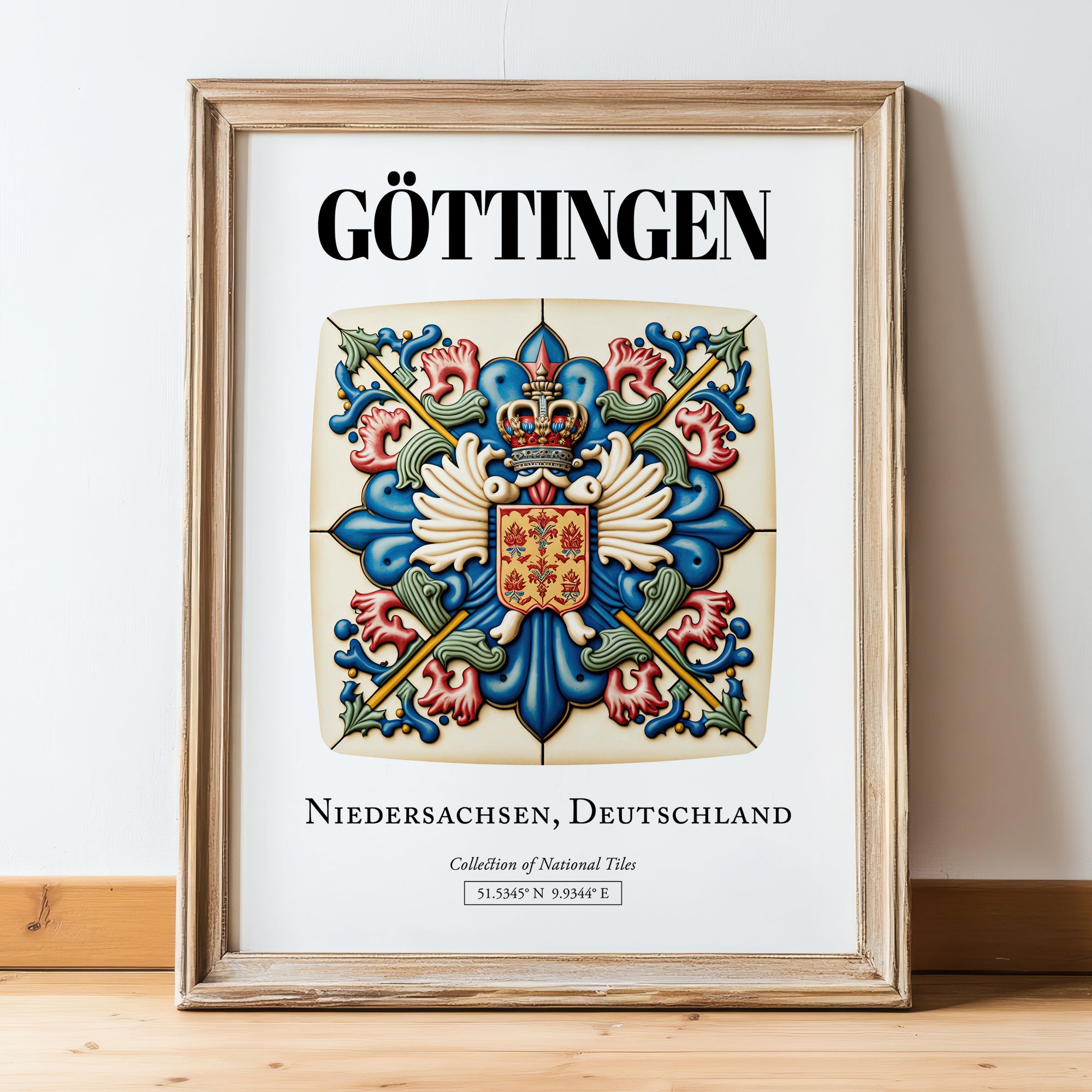 Göttingen, Germany – Travel Wall Decor, in wooden frame leaning on the floor