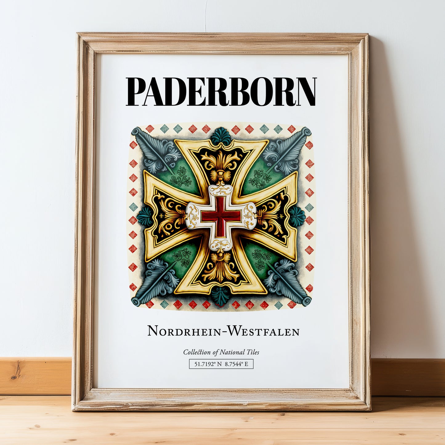 Paderborn, Germany – Country Culture Poster, in wooden frame leaning on the floor
