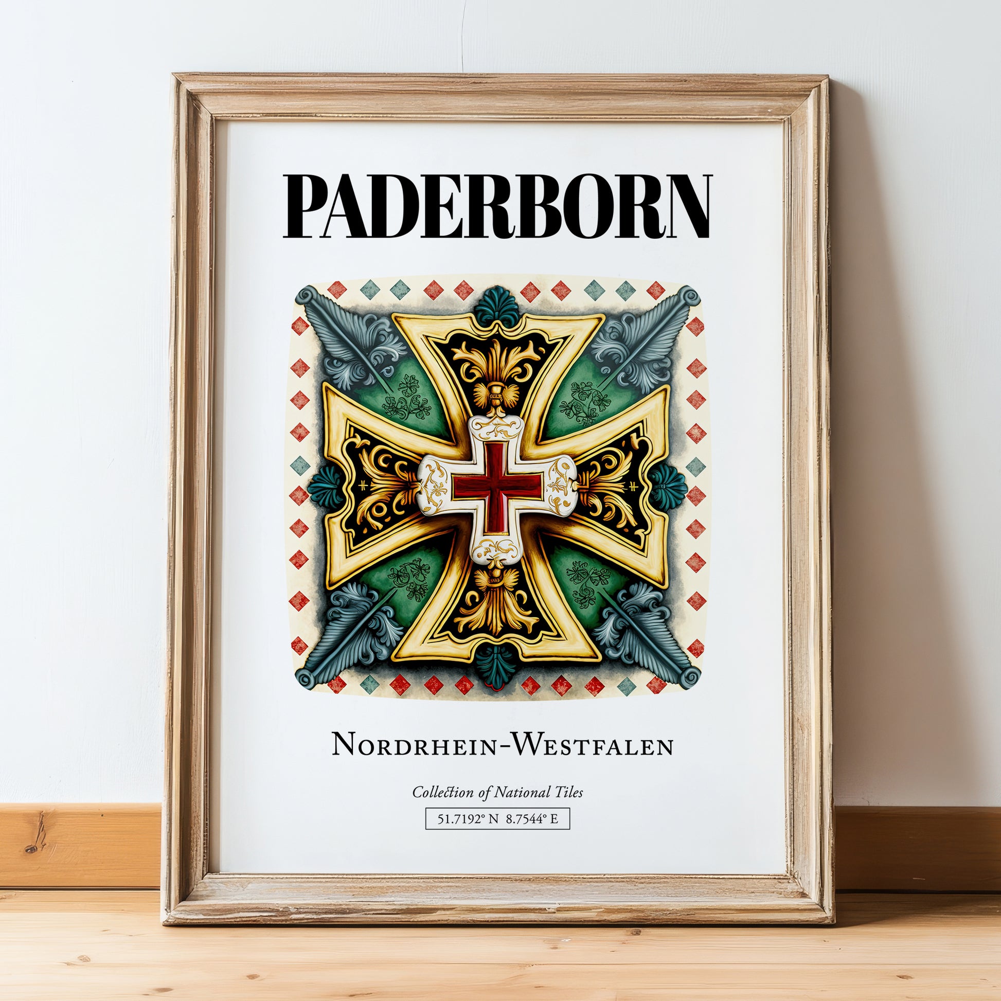 Paderborn, Germany – Country Culture Poster, in wooden frame leaning on the floor